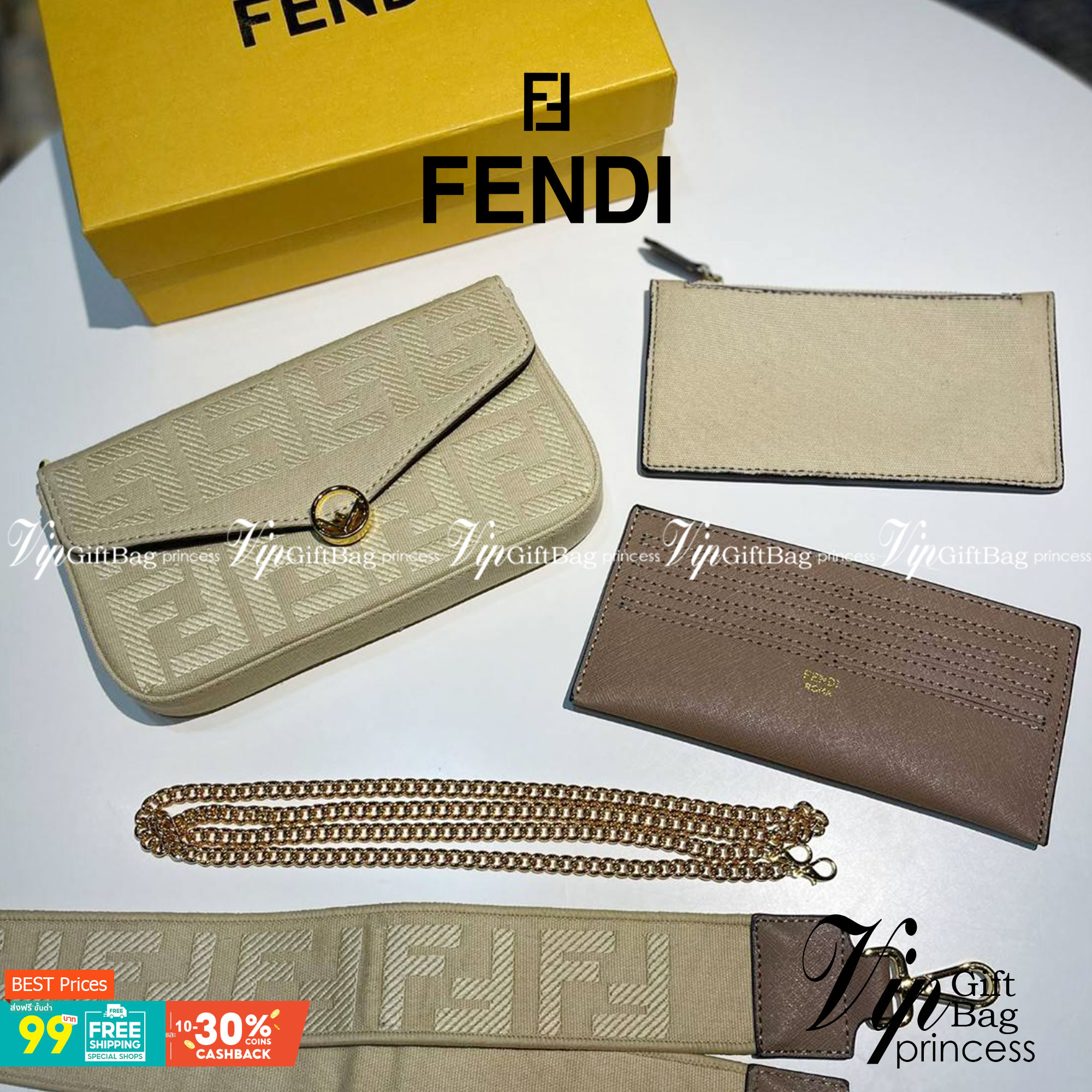 หนังแท้ Fendi Wallet On Chain With Pouches leather mini-bag กระเป๋าสะพายข้างทรงเหลี่ยมตกแต่งด้วยโลโก้ Fendi กระดุมแป๊ก มาพร้อมกระเป๋าด้านในแบบถอดได้ถึง 2ใบ สุดคุ้ม พร้อมสายโซ่และสายสปอร์ตถอดออกได้ ไอเท็มนี้ไม่ควรพลาดเลยค่าา