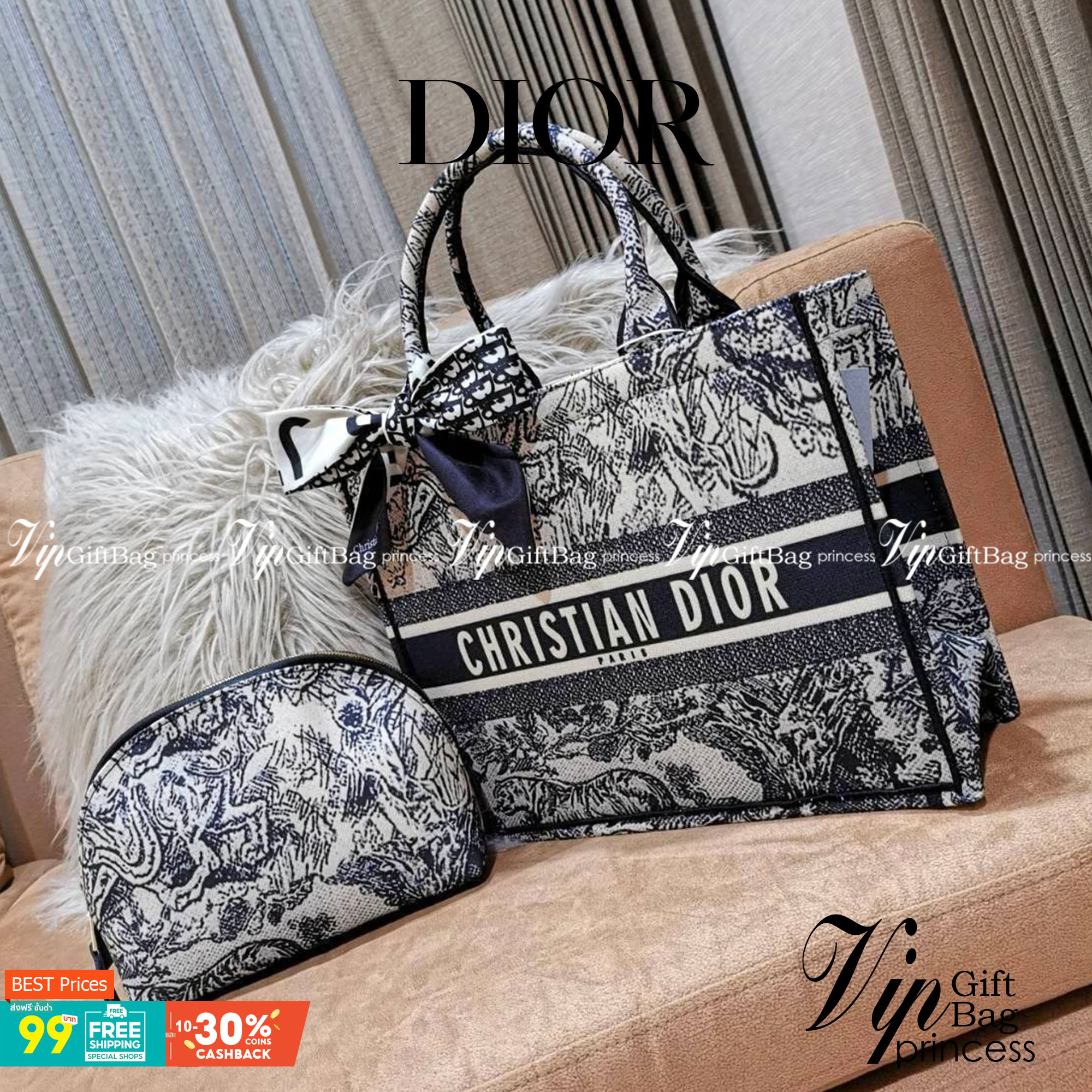 "ซื้อ1ได้ถึง2ใบ!" DIOR TOTEBAG WITH CLUTCH สวยหรูดูดี Setสุดคุ้มได้ทั้งกระเป๋า Dior Anagram Totebag + กระเป๋าคลัชเครื่องสำอาง + Dior Twilly สำหรับผูกกระเป๋าหรือผูกผมได้ ไอเท็มสุดฮิตสวยปังน่าใช้น่าสะสม มาพร้อมกล่องแบรนด์ จะซื้อใช้เองหรือมอบเป็นขอ