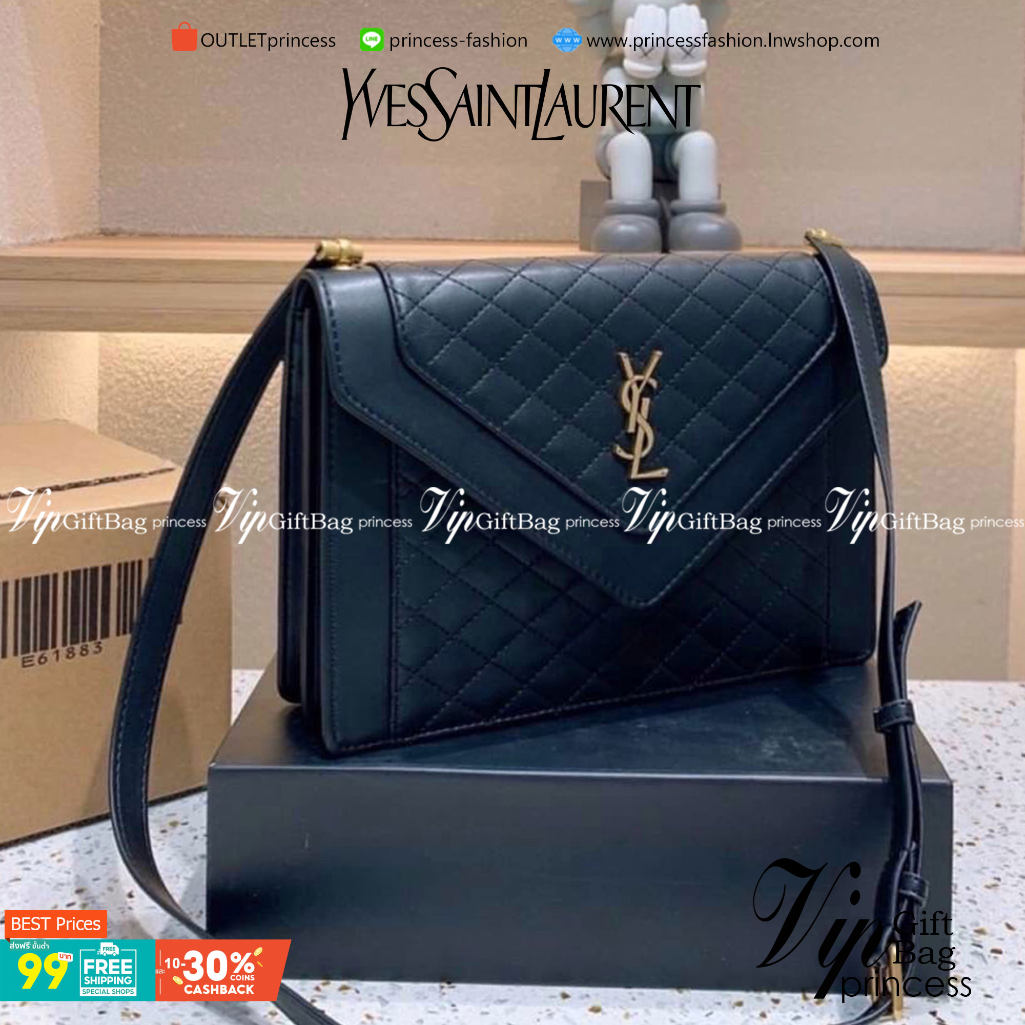 VIP 】YSL SAINT LAURENT Black Lambskin Quilted Gaby Satchel กระเป๋าสะพายทรงแมสเซนเจอร์ เปิดหน้าอะไหล่ทองหรูมากค่ะ วัสดุหนังแท้ Calfskin ทรงสี่เหลี่ยมหนังสวยหรูอยู่ทรงเปิดปิดด้วยฝาปิดโลโก้แบรนด์อะไหล่ทอง ภายในโล่งกว้าง สามารถใส่มือถือของใช้จุกจิกได้เยอะ สาย