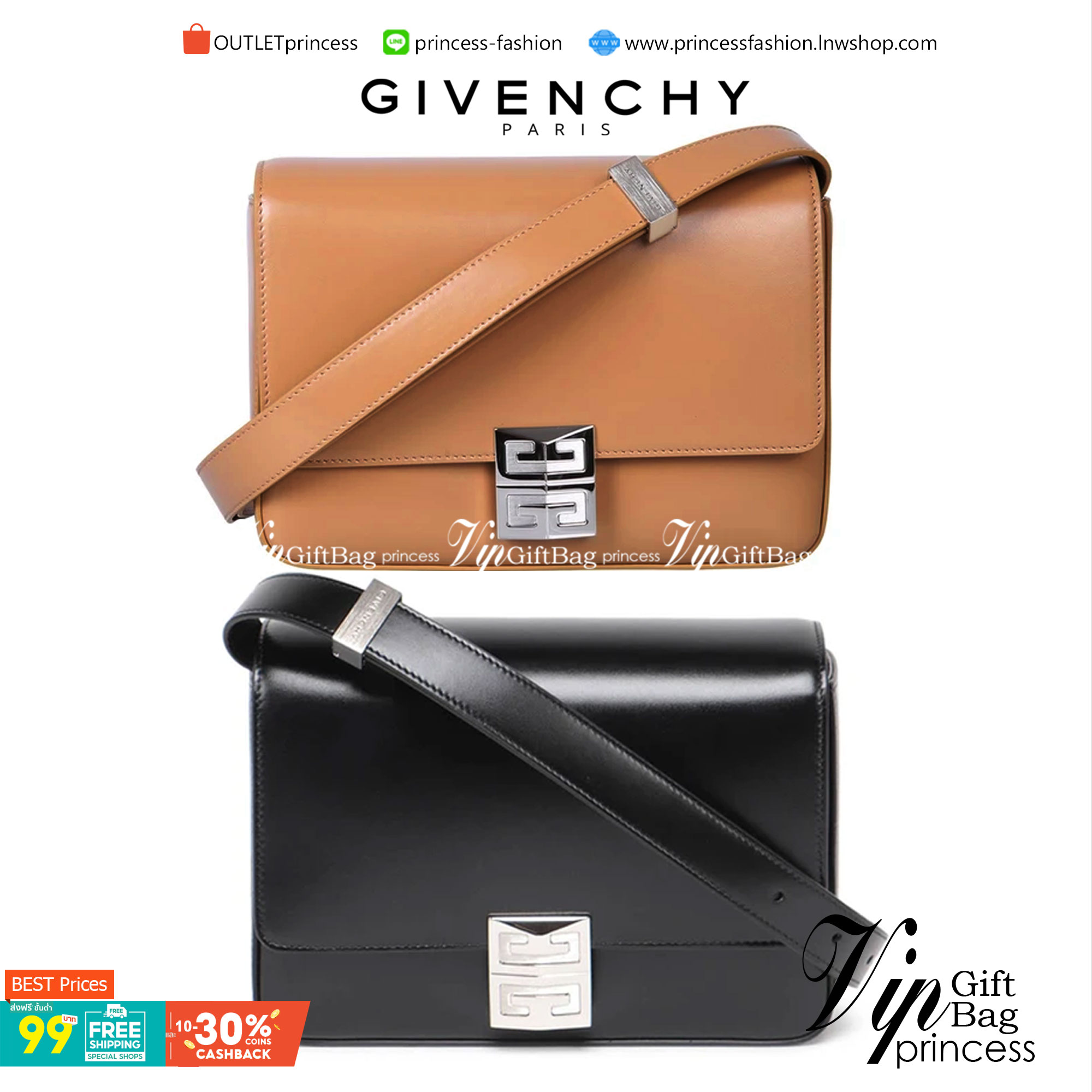 Givenchy Introducing 4G Medium Shoulder Bag วัสดุหนังแท้ อะไหล่สีเงิน ดีไซน์สวยงามทันสมัยรูปทรงสี่เหลี่ยมแบบคลาสสิก มาพร้อมสายหนังตีแบรนด์ Givenchy อันเป็นเอกลักษณ์เฉพาะของแบรนด์