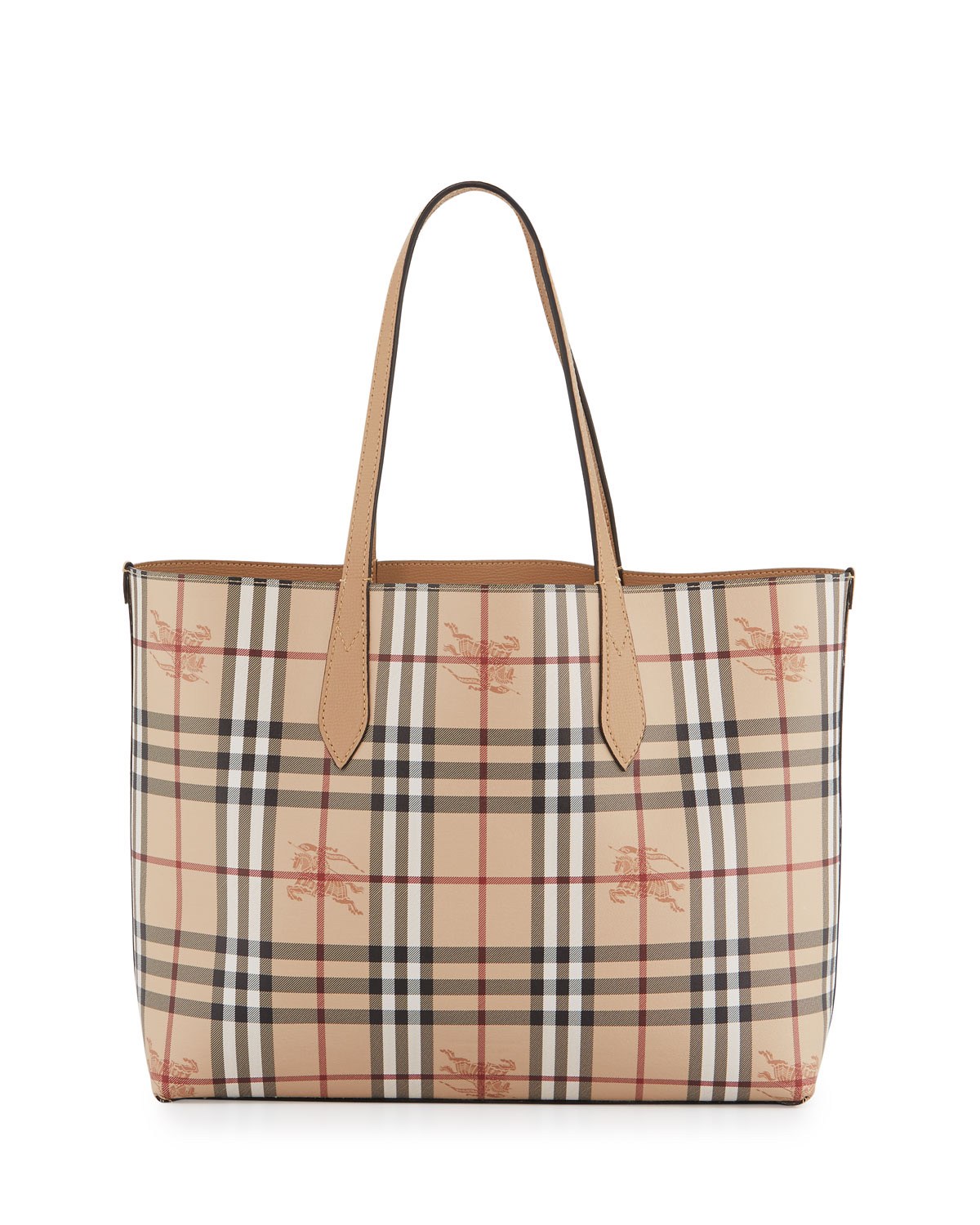BURBERRY Leather Haymarket Check Medium Reversible Tote Bag กระเป๋าสะพายไหล่ทรงช้อปปิ้ง ทรงคลาสสิค ฮิตตลอดกาล
