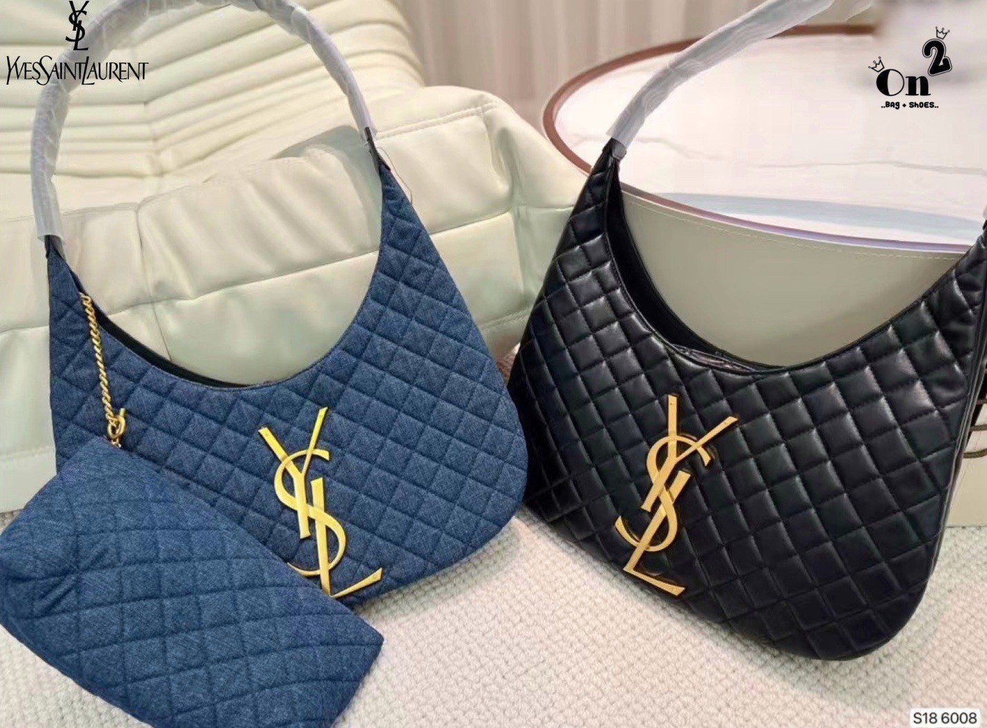 YSL Icare Maxi Shopping Bag In Quilted Lambskin 15" / YSL Icare Maxi Denim กระเป๋าสะพายใบใหญ่ มาพร้อมใบเล็ก หนังบุเย็บลายตาข่าย (Quilted Bag) ดีไซน์โฉบเฉี่ยวกว่าหลายระดับด้วยการประดับฮาร์ดแวร์ทองเหลืองในตัวอักษร Y.S.L สะดุดตา มอบสไตล์เรียบง่ายแต่คลาส