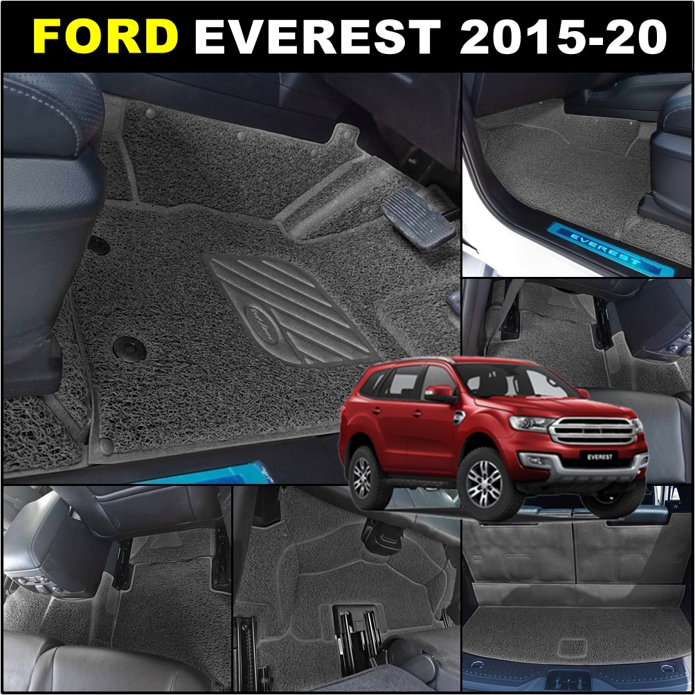 พรมดักฝุ่นไวนิล FORD EVEREST ปี2015-20 พรมไวนิล ฟอร์ด เอฟเวอเรส รีดขอบ สีเทา เต็มคัน