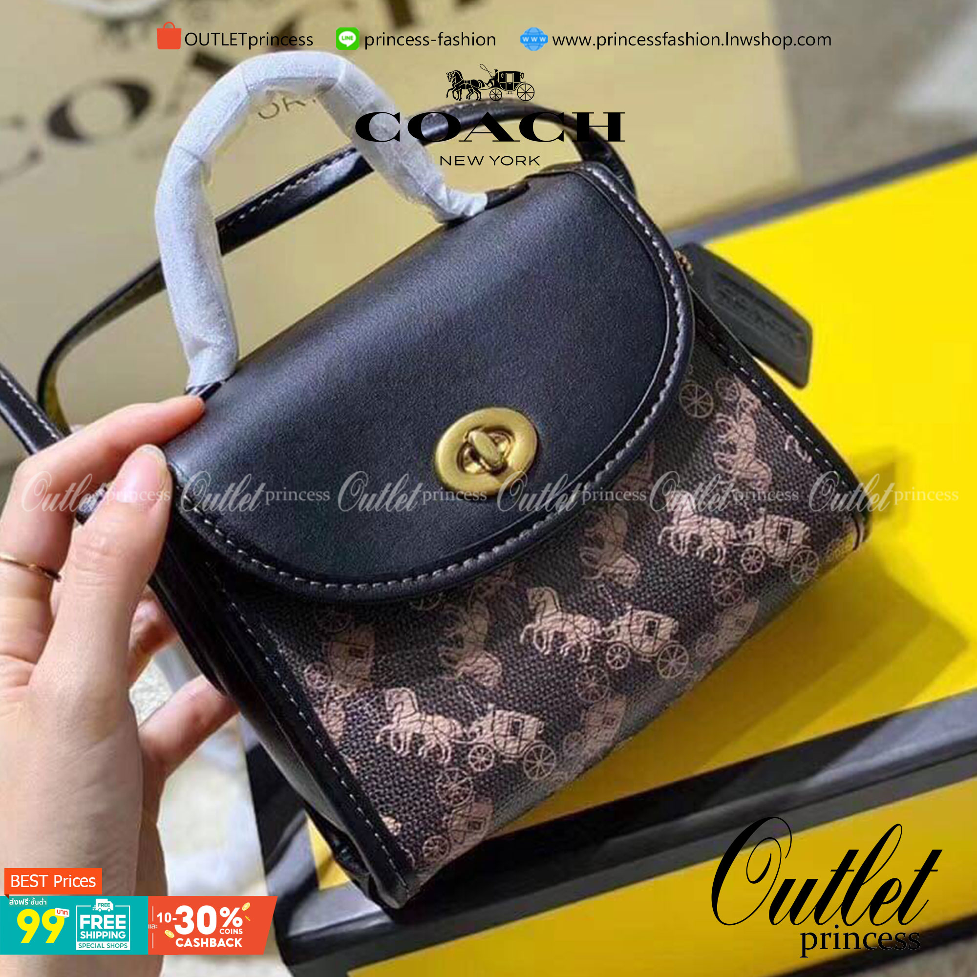 COACH Turnlock Top Handle With Horse And Carriage Print COACH Lady กระเป๋าสะพาย FM1981-144