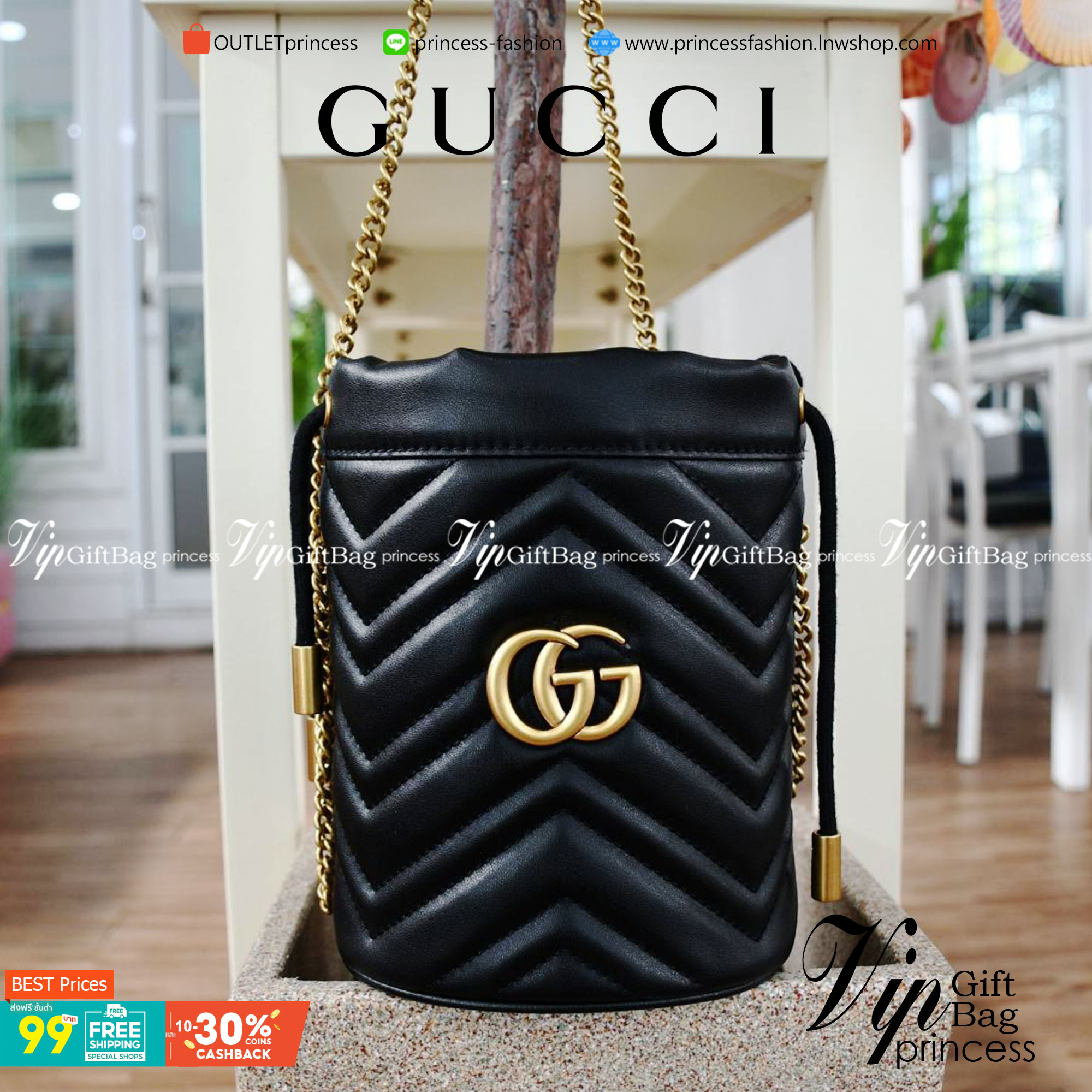 VIP 】Gucci GG Marmont mini bucket bag กระเป๋าสะพายข้าง Premiumgift วัสดุหนังแท้ ด้านในโล่ง มีช่องใส่บัตร3ช่อง ใส่กระเป๋าตังค์ ใส่โทรศัพท์ Iphone+ ได้ สายโซ่ยาว Crossbody ได้ ถอดสายได้ น้ำหนักเบา มาพร้อมถุงผ้าแบรนด์ ใบนี้คือที่สุด คุณหนูมากมาย ไม่ควรพลาดเล