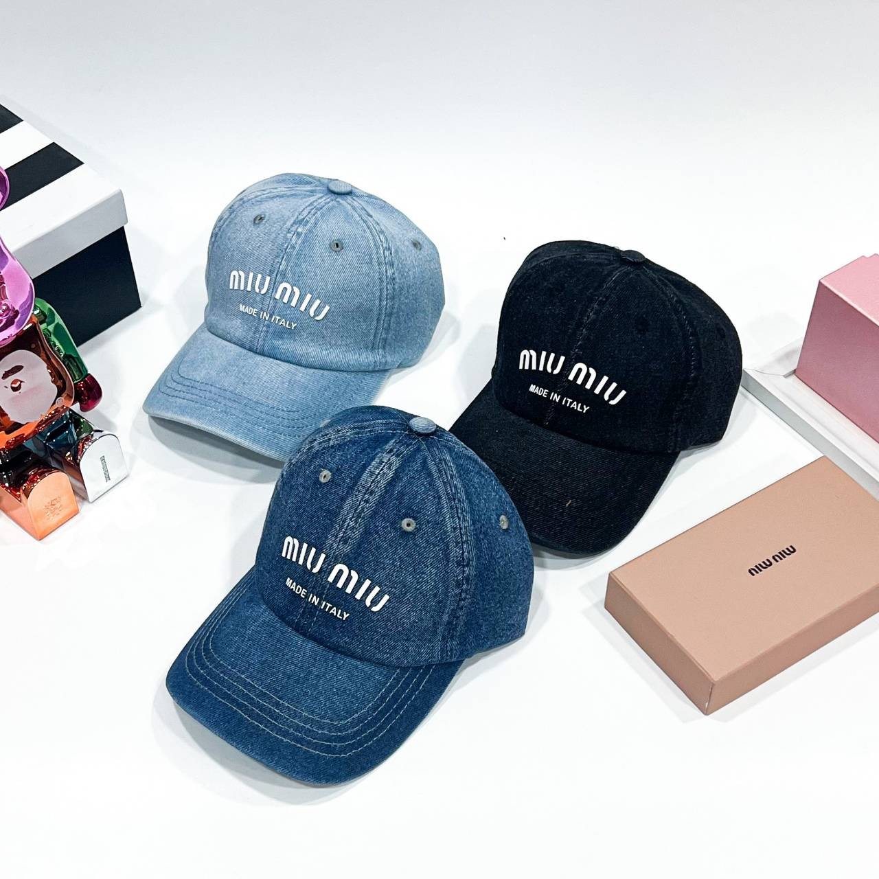 MIU MIU Denim baseball cap / MIU MIU Cap "ของมันต้องมี" หมวกงานคุณภาพที่สุด เกรดท็อปออริ เดนิมสุดคลาสสิก ใช้งานต่างประเทศได้