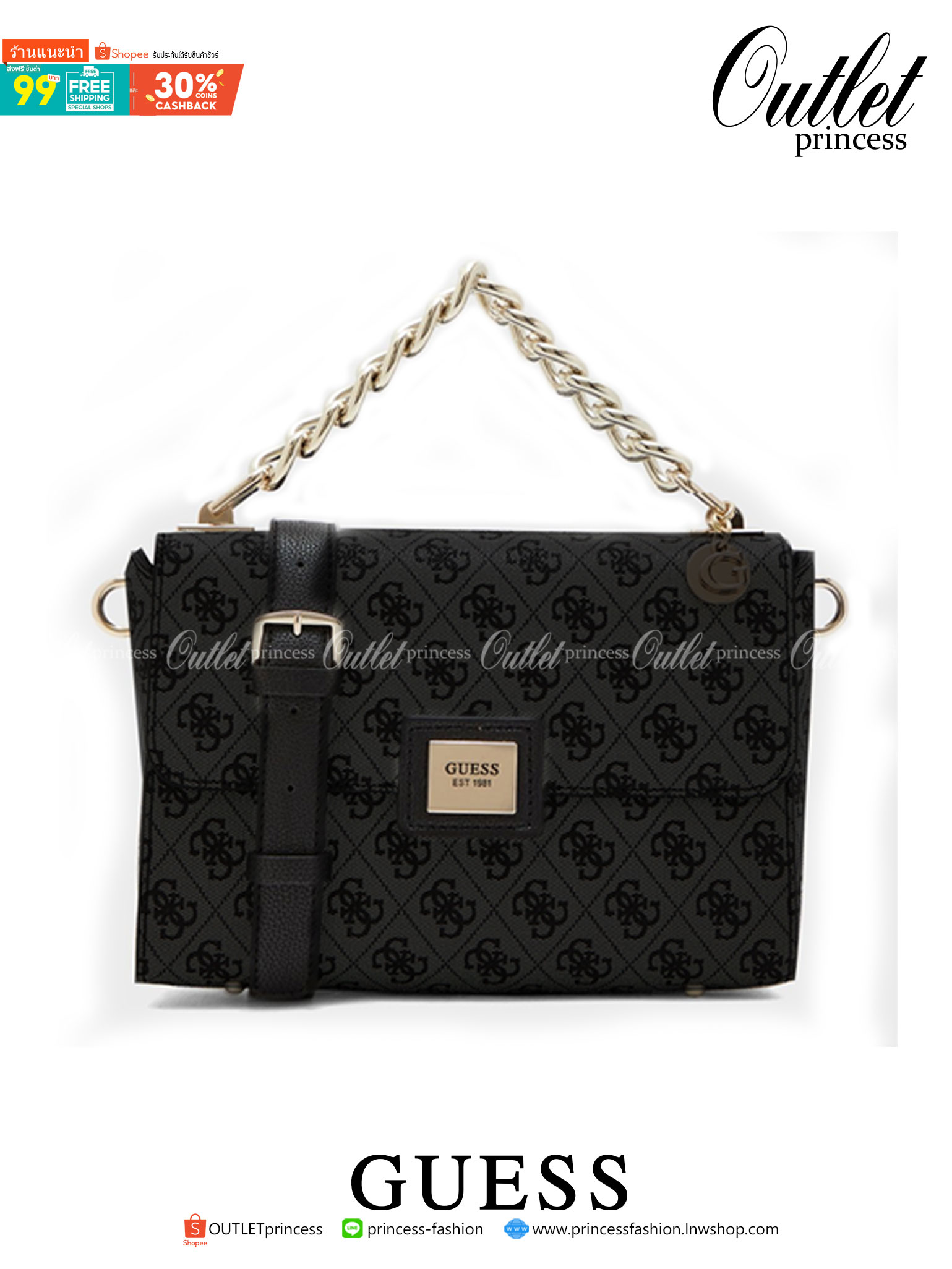 ราคาปังปิ๊นาศ (!!) มากแม่ 💕 GUESS Candace Top Handle Flap Bag กระเป๋าสะพาย Crossbody / คล้องแขน ถือออกงานได้ ทรงน่ารัก จากแบรนด์ GUESS สวยอยู่ทรง ขนาดกำลังดี น้ำหนักเบา ด้านหน้ามีโลโก้แบรนด์อะไหล่ทอง มีอะไหล่โซ่ห้อยด้านหน้าสามารถคล้องแขนและถือได้ 