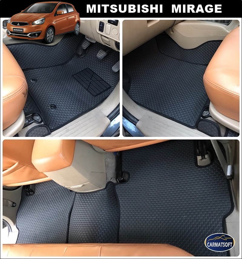 พรมปูพื้นรถยนต์ MIRAGE ลายสนุ๊กสีดำ+แผ่นกันสึก เต็มคัน