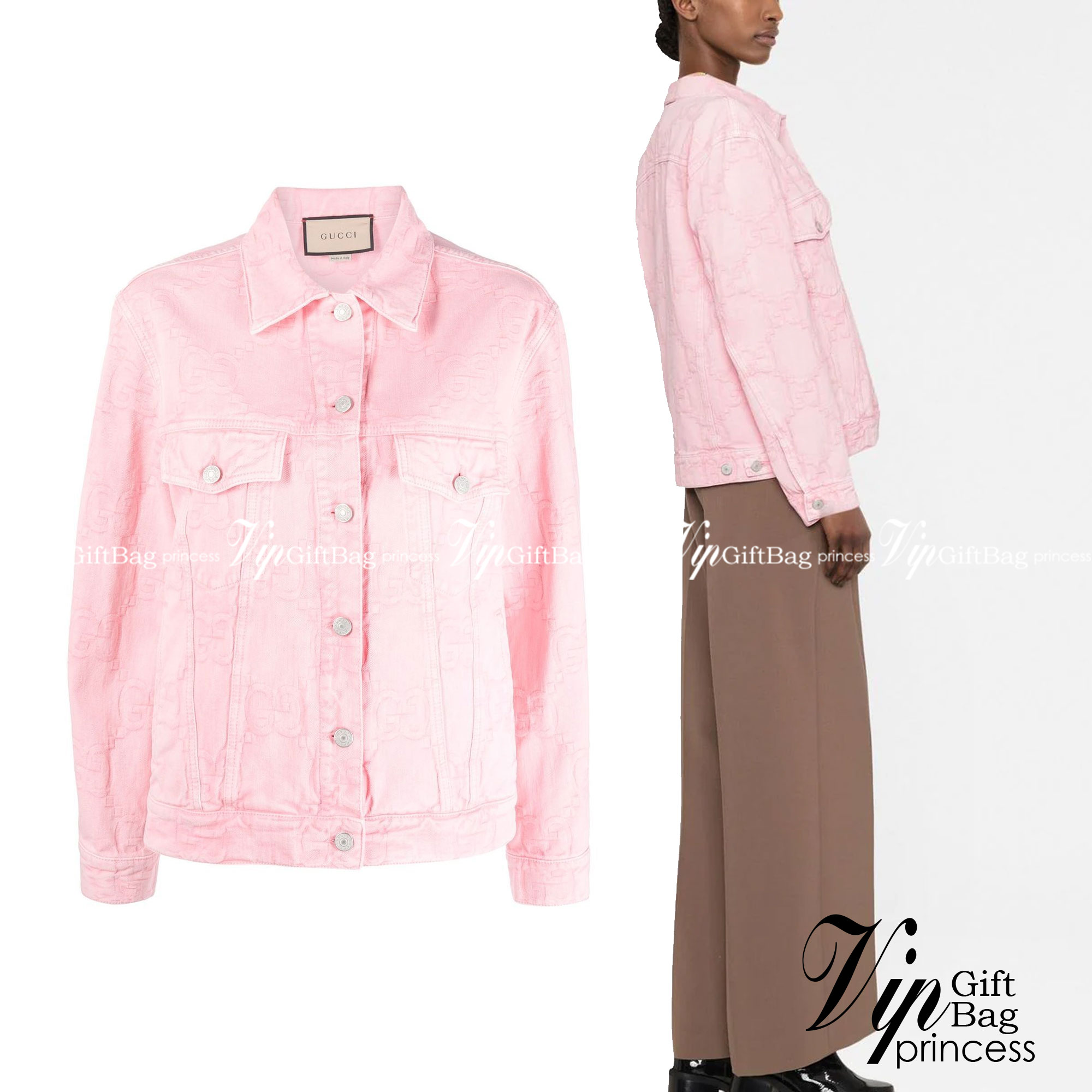 Gucci GG Supreme pattern denim jacket / Gucci jacket Denim Pink เกรดออริจินอล มีป้ายแท็กที่คอเสื้อ ใส่ได้ทั้งผู้หญิงผู้ชาย พร้อมส่งที่ไทย ภาพสินค้าถ่ายจากงานขายจริง ใช้งานต่างประเทศได้