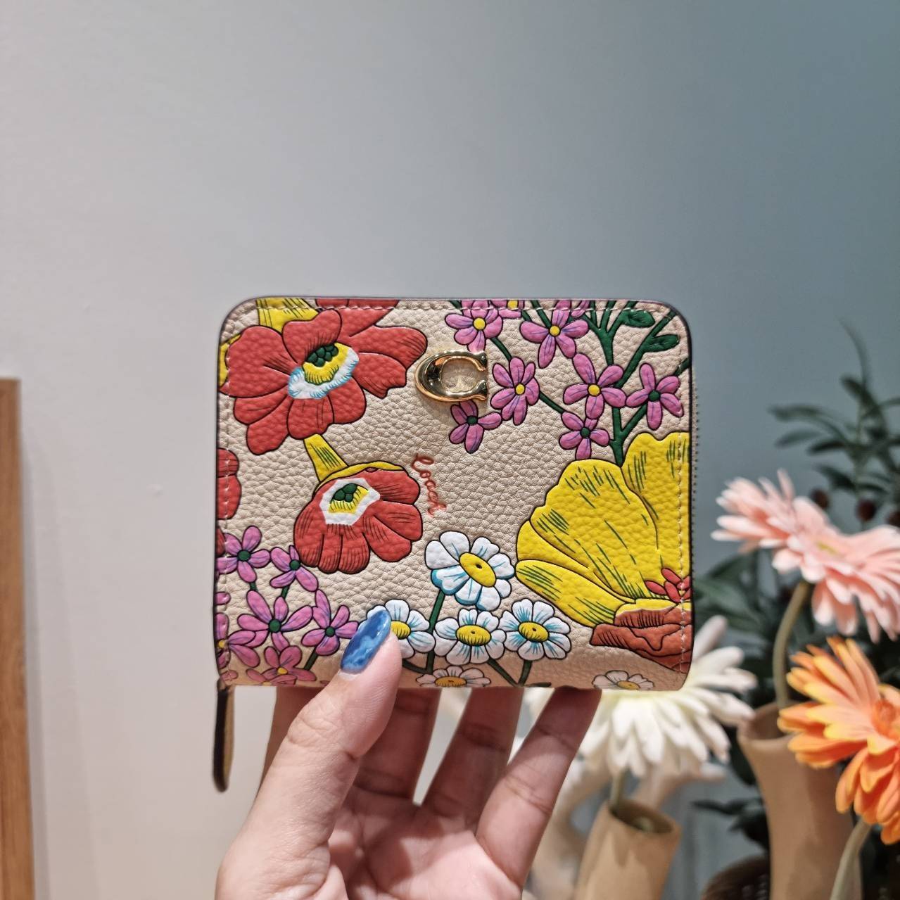 COACH CJ372 CR555 BILLFOLD WALLET WITH FLORAL PRINT กระเป๋าสตางค์ใบเล็กายดอกไม้ เกรดท็อปออริ เกรดดีสุด สลับแท้ 1:1 ใช้ต่างประเทศได้