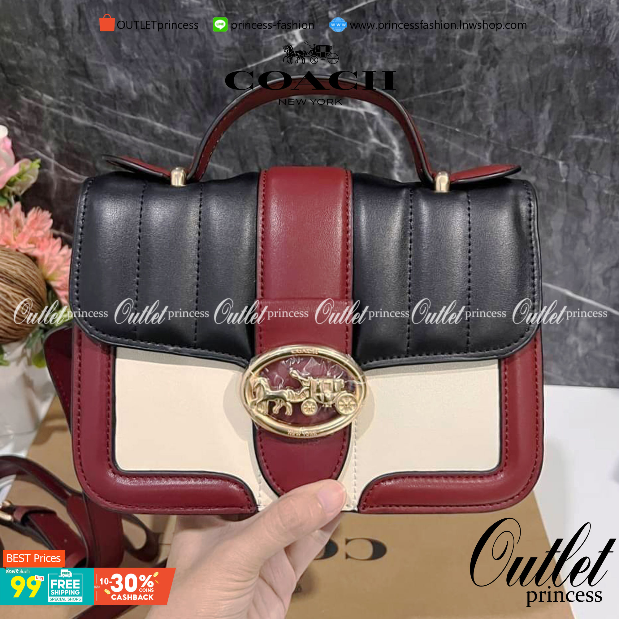 COACH SMALL GEORGIE TOP HANDLE IN BLOCKED SIGNATURE CANVAS ((6504//0468//6192//6015)) compact body portable shoulder bag 🌈ห้ามพลาด รุ่นแนะนำค่าา! พร้อมส่งทันที! กระเป๋าหิ้ว//สะพายข้างได้ วัสดุหนังแท้ 🔺หนึ่งใบทำลายหนังผสมกัน3แบบได้ลงตัวสวยง