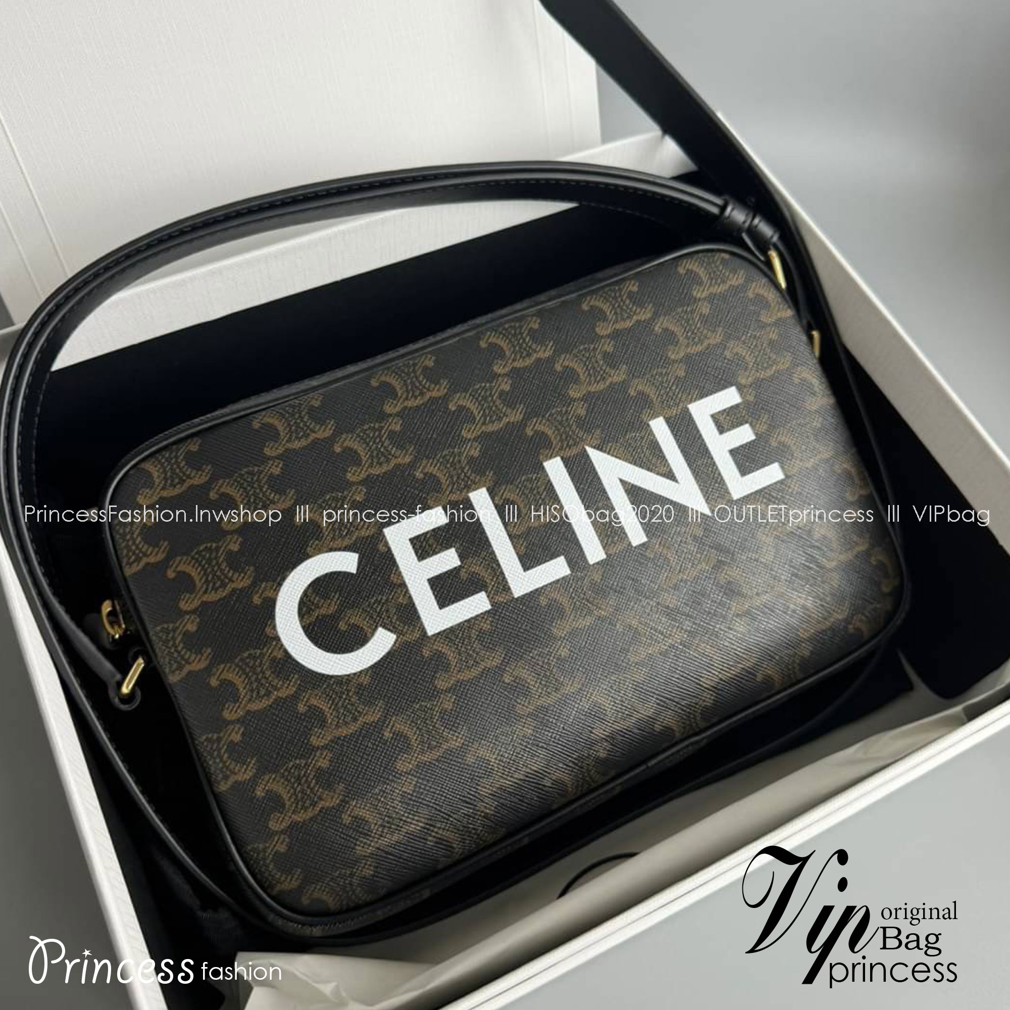 CELINE MEDIUM MESSENGER BAG IN TRIOMPHE CANVAS WITH CELINE PRINT เกรดท็อปออริ 1:1 เกรดดีสุด สลับแท้ หนังแท้และแคนวาสแท้ ใช้งานต่างประเทศได้ ภาพถ่ายจากงานจริง