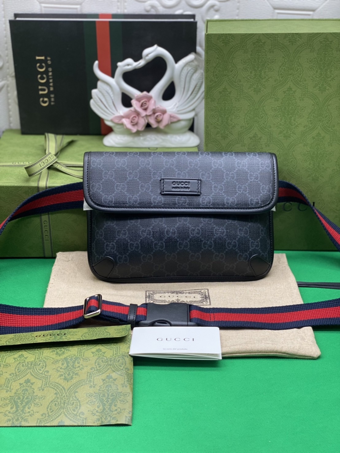 หนังแท้ GUCCI GG Black belt bag พร้อมส่งที่ไทย