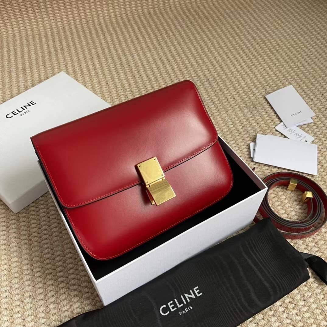 CELINE Medium Classic bag in box calfskin เกรดออริจินอล กระเป๋าสะพายแบรนด์เนมซีลีนหนังแท้ อะไหล่ทองหรู งานหนังเรียบ สวยหรู