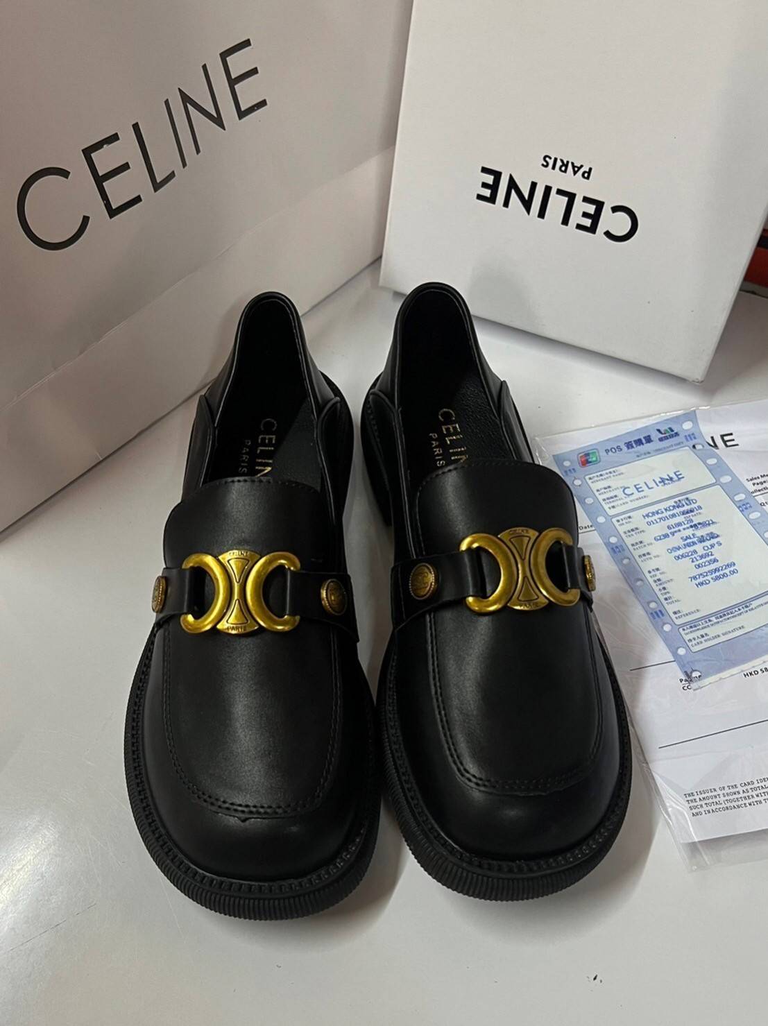 หนังแท้ CELINE LOAFER TRIOMPHE BLACK CALFSKIN LINING / Celine Shoes ภาพสินค้าถ่ายจากงานขายจริง ใช้งานต่างประเทศได้