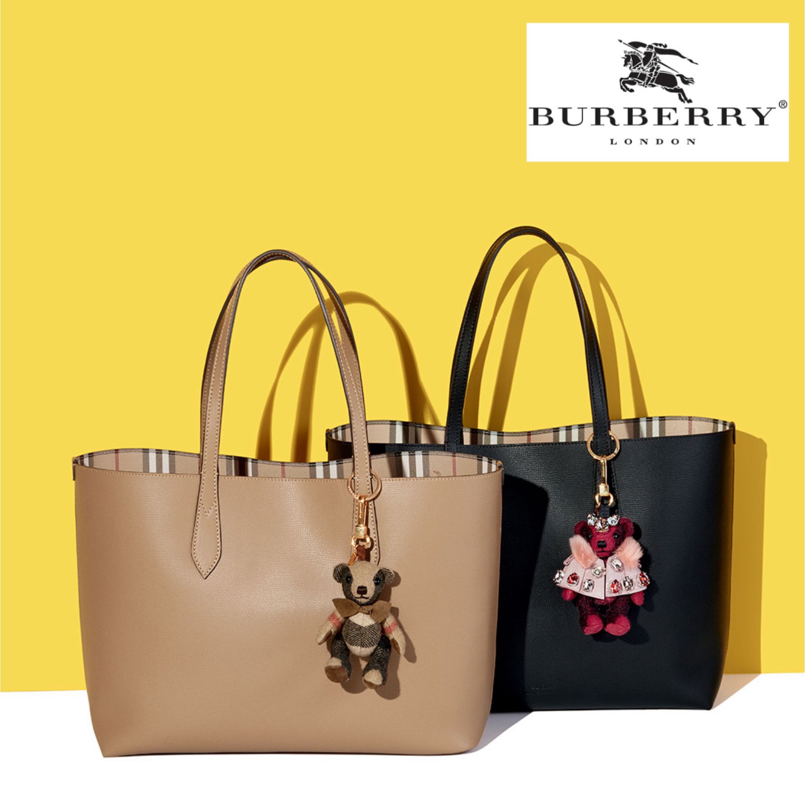 BURBERRY Leather Haymarket Check Medium Reversible Tote Bag กระเป๋าสะพายไหล่ทรงช้อปปิ้ง ทรงคลาสสิค ฮิตตลอดกาล