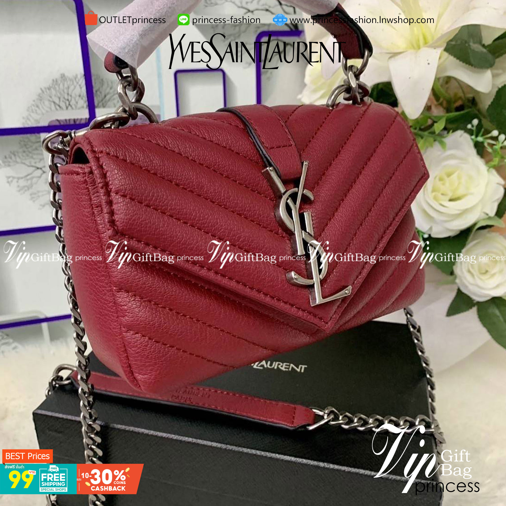 VIP 】SAINT LAURENT CLASSIC BABY COLLEGE MONOGRAM CHAIN BAG IN BLACK MATELASSE LEATHER VIP GIFT WITH PURCHASE (GWP) พรีเมี่ยมกิ้ฟ Limited Edition จาก YSL DUTY FREE COUNTER กระเป๋าสะพายรูปทรงน่ารัก ดีไซต์มาใหม่สำหรับสาวก SAINT LAURENT มีหูจับเกร๋ๆ ที่ด้านบน