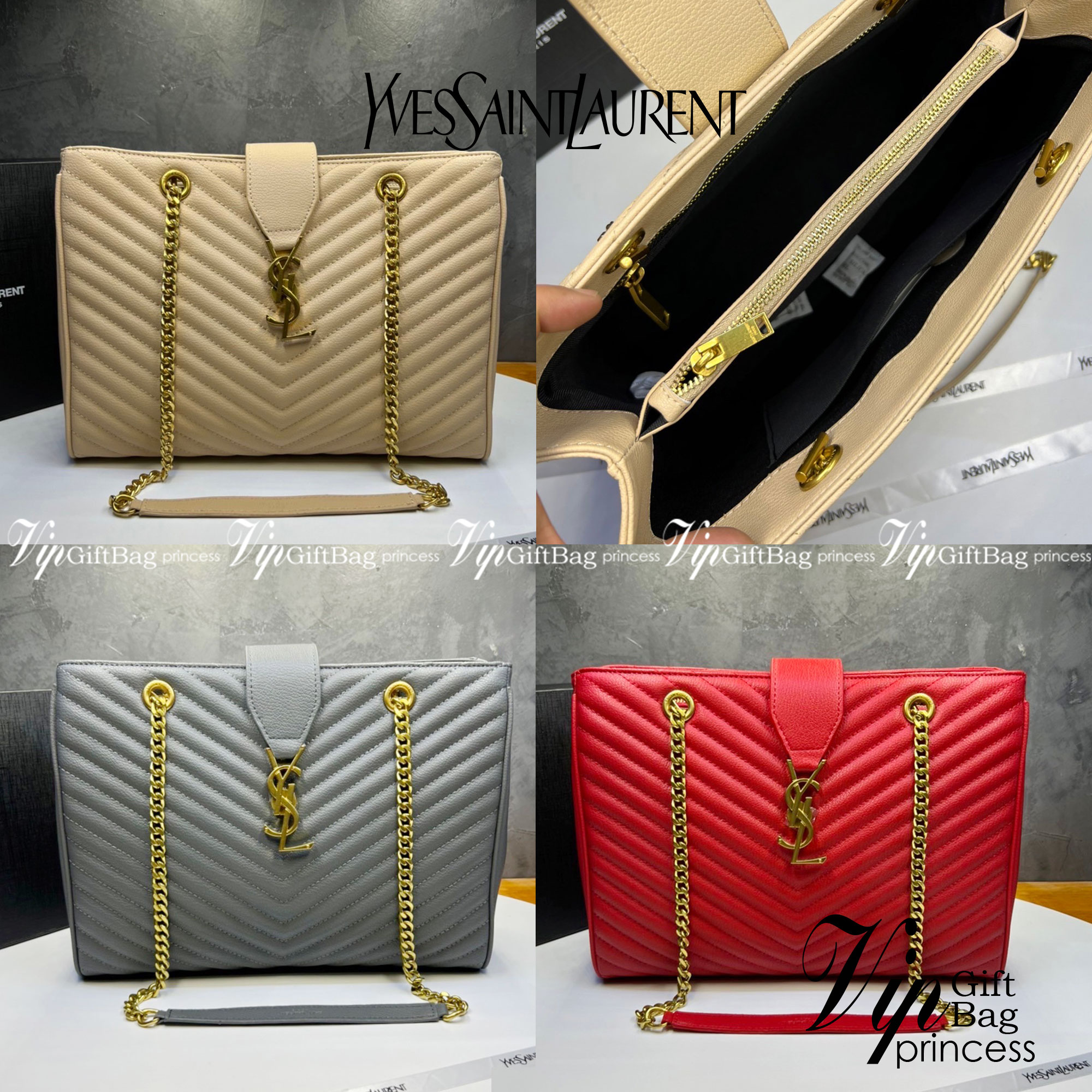 หนังแท้ Saint Laurent YSL Monogram Shopping Large Tote Bag กระเป๋าทรงช้อปปิ้งใบใหญ่ จุของได้เยอะ ภายในแบ่ง 2 ช่อง พร้อมซิปช่องกลาง ภาพสินค้าถ่ายจากงานขายจริง ใช้งานต่างประเทศได้