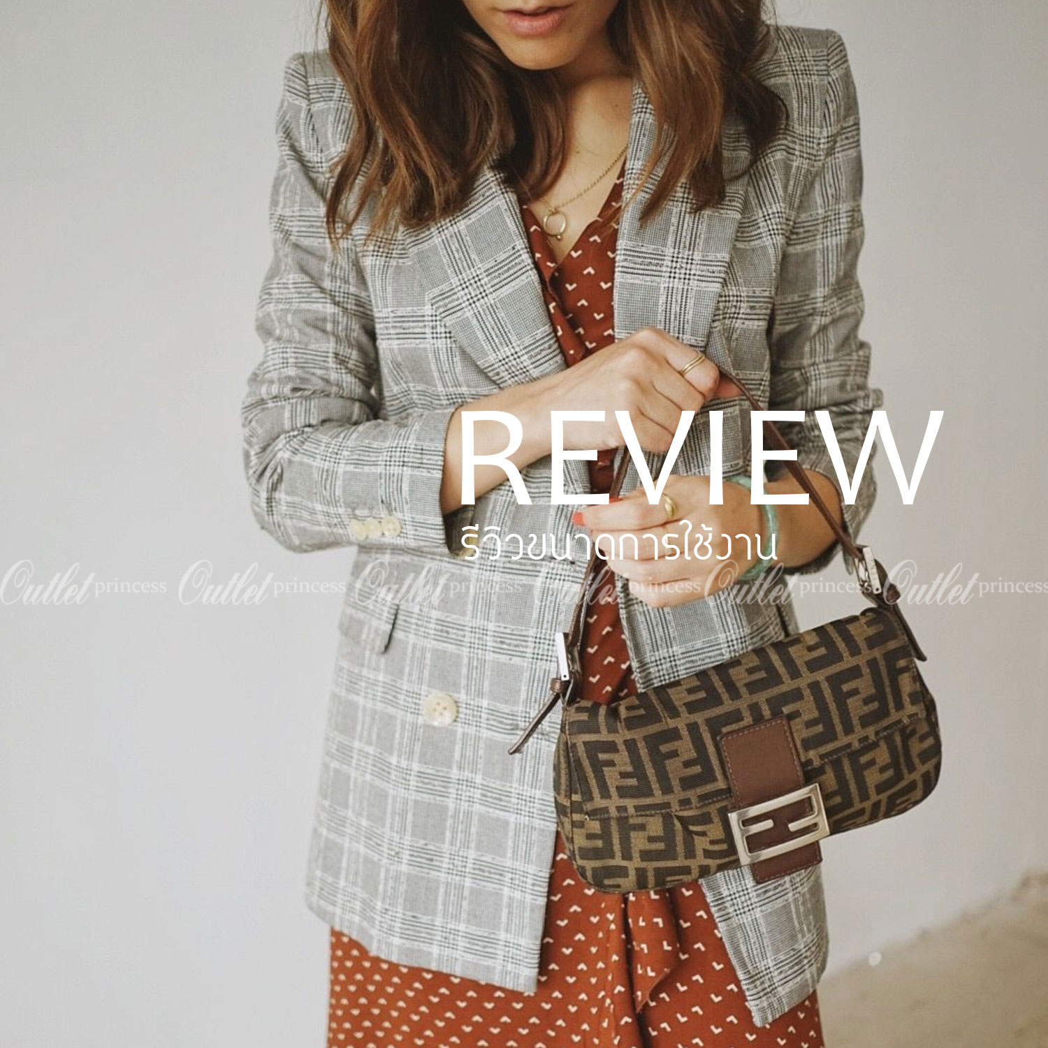 พรีเมี่ยมกิ๊ฟแท้ 100% 】หนังแท้ FENDI Baguette Shoulder Bag Brown fabric จุของได้เยอะมากก ลายซิกเนเจอร์ สวยงามน่าใช้ค่าา