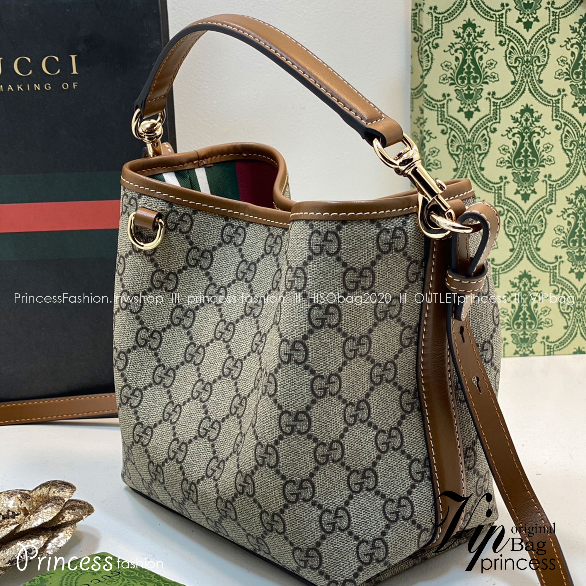 GUCCI BUCKET BAG / Gucci Supreme Vintage Monogram Canvas Bucket Bag กระเป๋าทรงบัคเก็ตวินเทจงานแบรนด์หรู เกรดออริ 1:1 สลับแท้ งานสวยตามรูป ใช้งานต่างประเทศได้