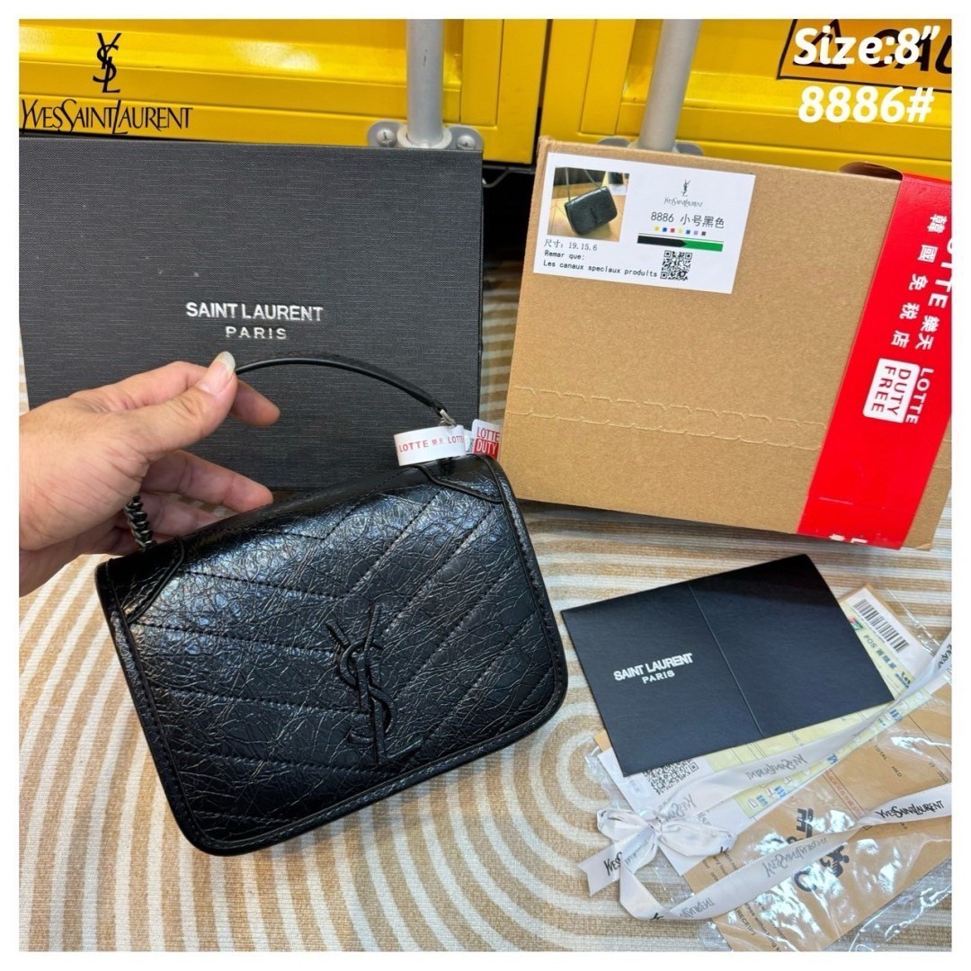 YSL Mini Niki Chain Bag กระเป๋าสะพายทรงคลาสสิคสุดฮอต ขนาดเล็กน่ารักใช้งานง่าย หนังยับลายวินเทจได้ลุคเท่ๆ คูลๆ
