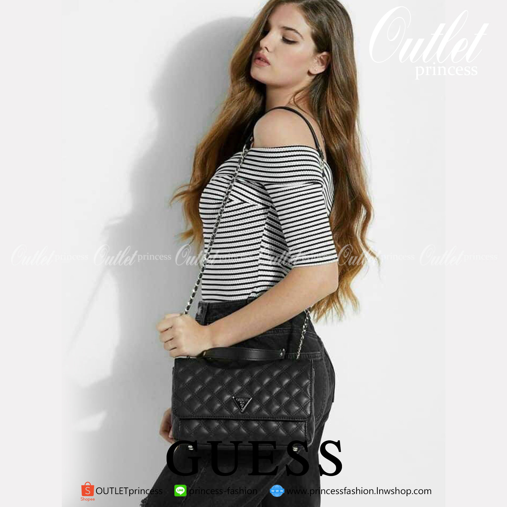 Guess Crossbody กระเป๋าสะพายรุ่นใหม่จาก Guess factory สไตล์แบรนด์ดัง รุ่นนี้สามารถสะพายได้ทั้งสายคู่และสายเดี่ยว สายสะพายโซ่ต่อหนังไม่เจ็บบ่า