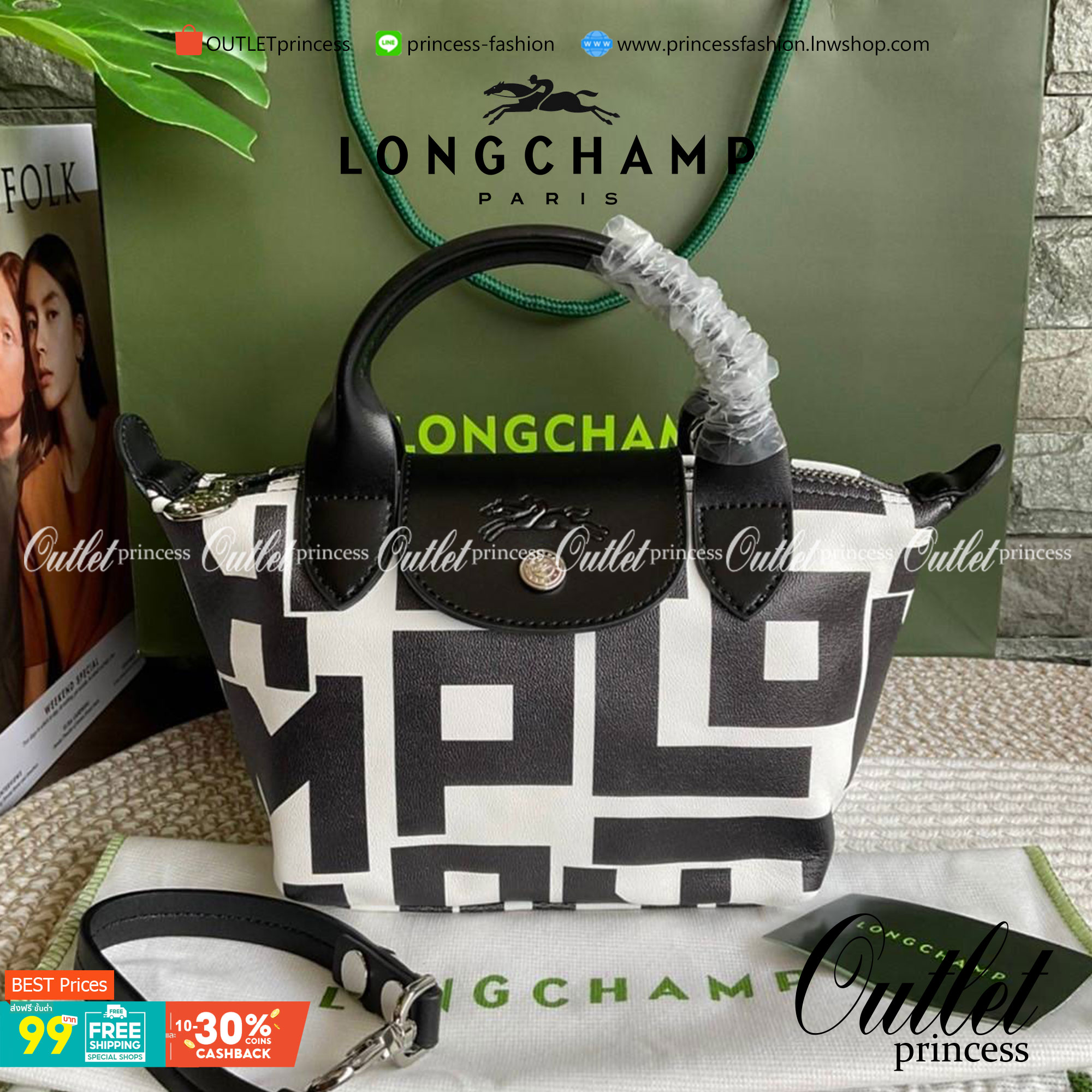 Longchamp Le Pliage Lgp Mini Tote - กระเป๋าถือขนาดเล็ก วัสดุหนังเมทิส หรือ หนังแกะ - น้ำหนักเบา จุของได้เยอะ เปิด-ปิดด้วยซิปสะดวกใช้