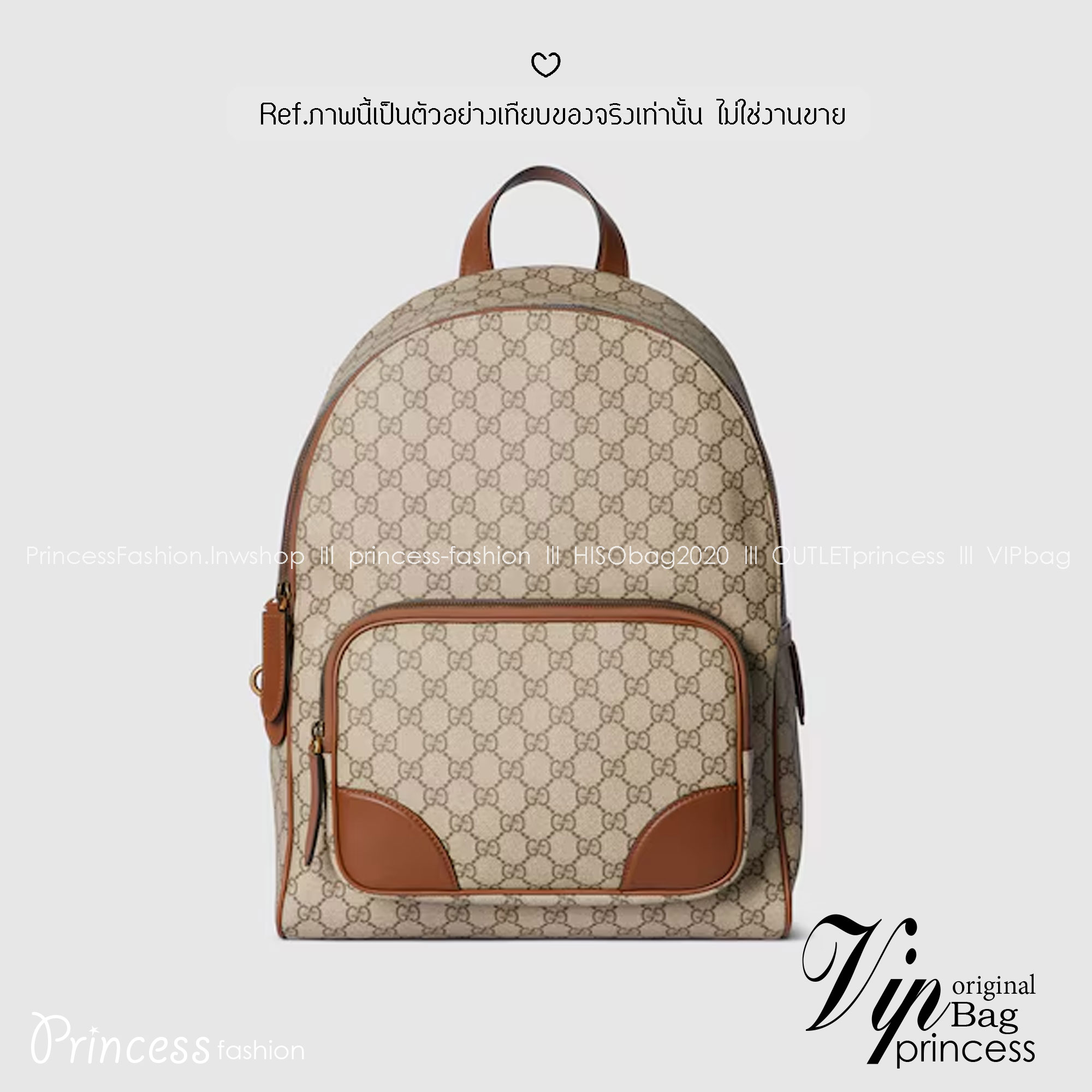 ORI หนังแท้ | Brown Gucci GG Emblem medium backpack กระเป๋าสะพายหลัง กระเป๋าเป้ ดีไซน์เรียบง่าย รูปทรงใช้งานง่าน ภายในโล่งกว้าง จุของได้เยอะ
