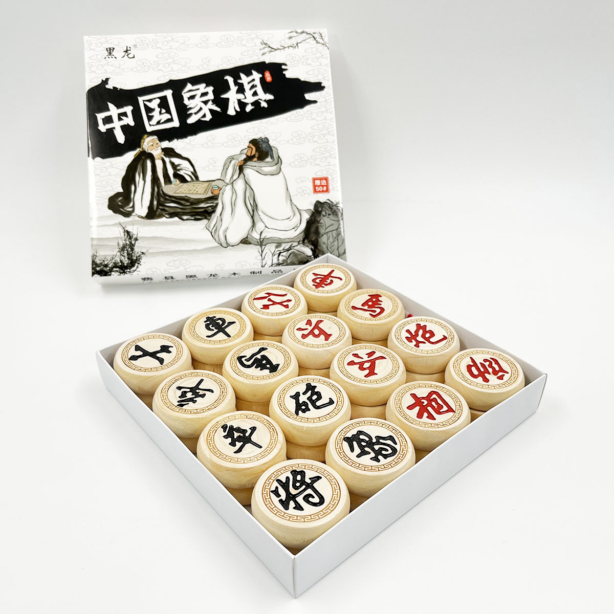 กระดานหมากรุกจีนกระดานไม้ไผ่พร้อมตัวหมากขนาด4.8 cm.ไม้เบิร์ชเบอร์#50
