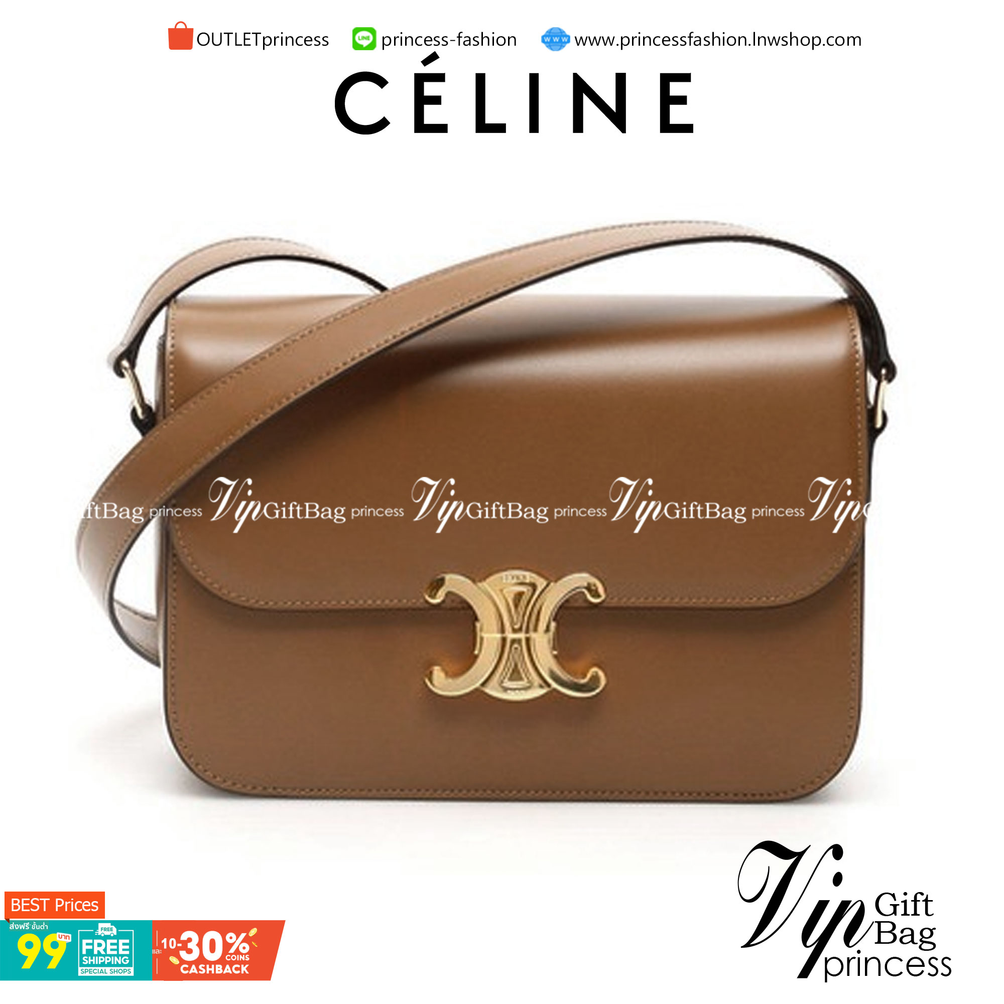 VIP 】CELINE Medium Triomphe Bag In Shiny Calfskin Medium Triomphe Bag In Shiny Calfskin GIFT WITH PURCHASE (GWP) พรีเมี่ยมกิ๊ฟ Limited Edition จาก CELINE PERFUME DUTY FREE COUNTER วัสดุหนังแท้ (Calfskin) ซับในเป็นหนังแกะ (Lambskin) รูปทรงสี่เหลี่ยมผืนผ้า 