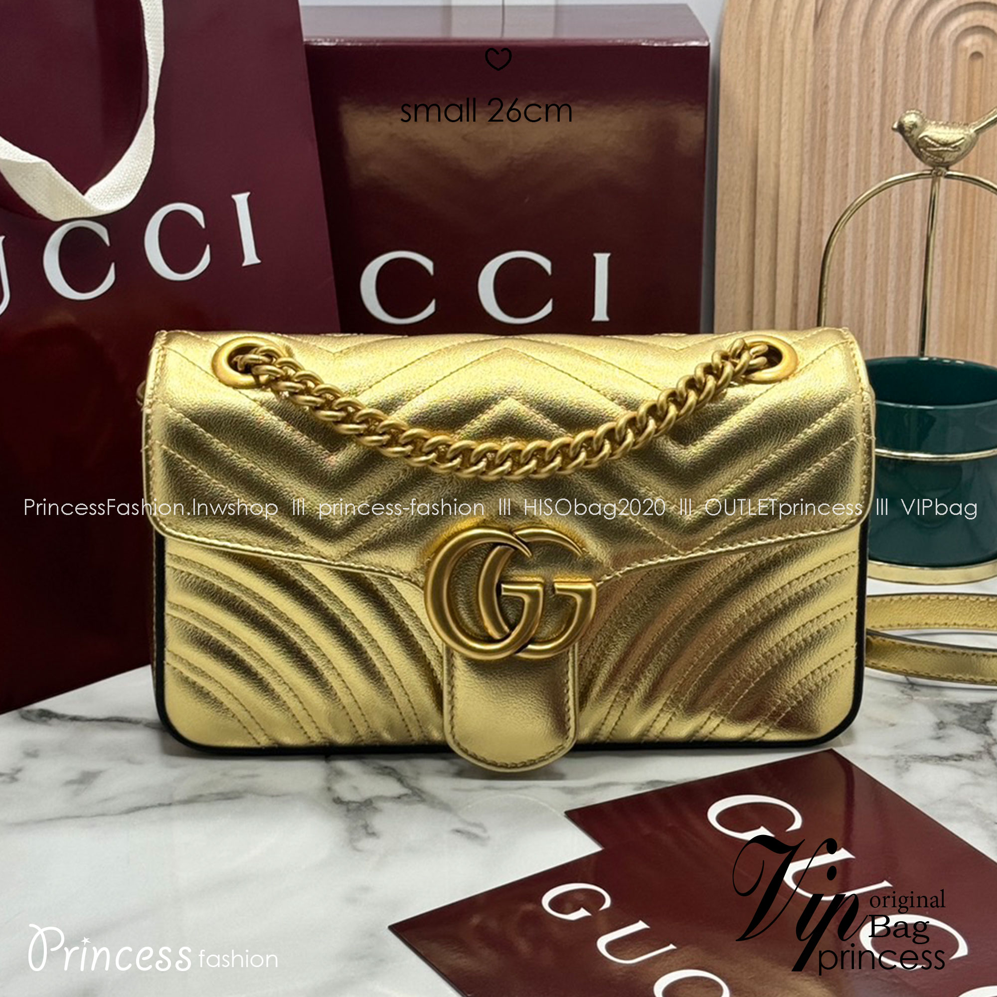 ORI | หนังแท้ GG Marmont small shoulder bag กระเป๋าสะพายข้างรุ่นคลาสสิค ดูแพง อัพลุคได้สบายๆ ด้านหลังดีไซน์รูปหัวใจ