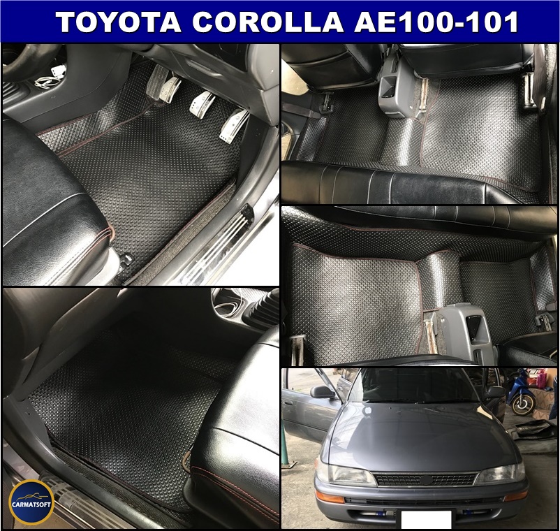 ยางปูพื้นรถยนต์ COROLLA AE100-101 (สามห่วง) กระดุมเม็ดเล็กสีดำด้ายแดง เต็มคัน