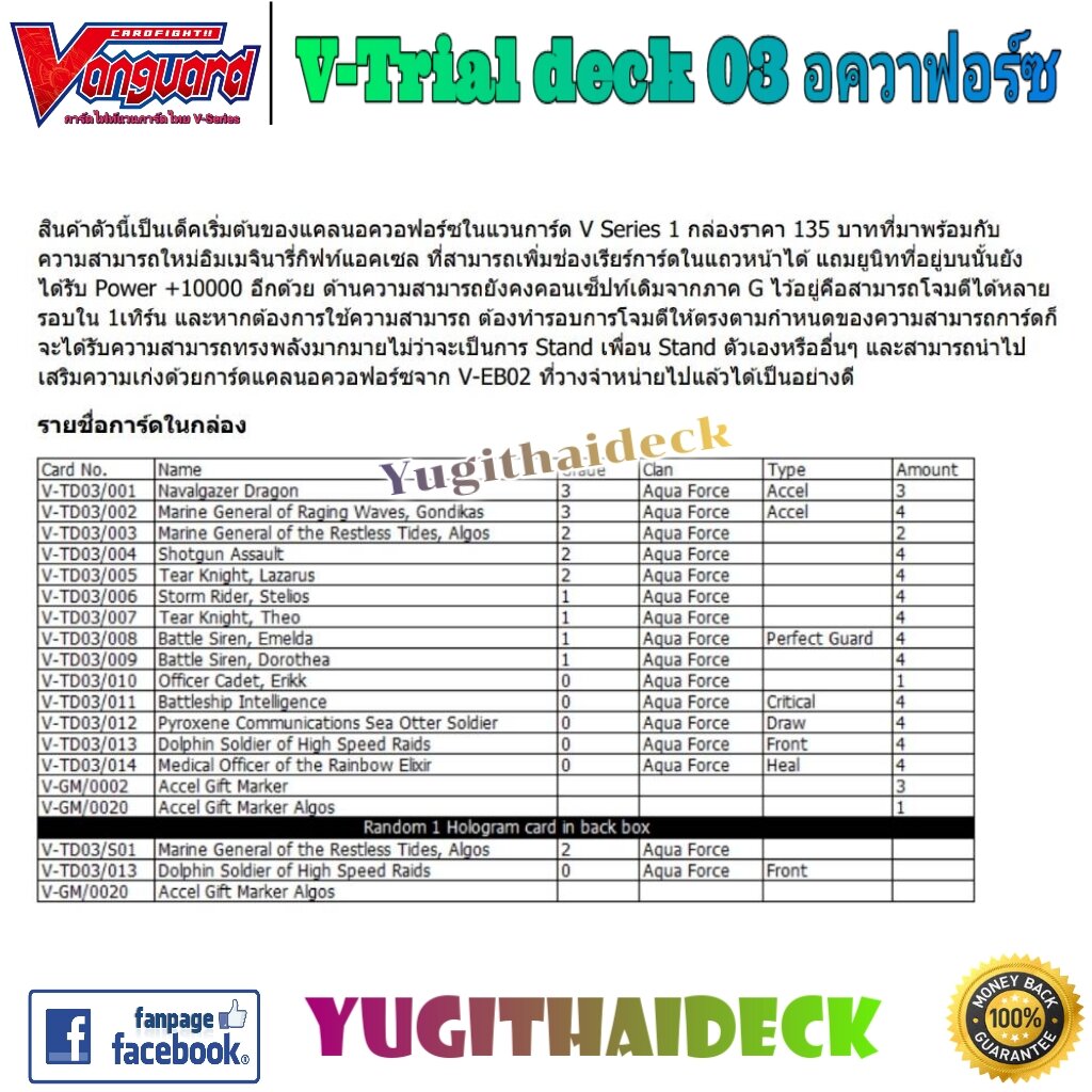 พร้อมส่ง แวนการ์ดไทย V-Trial Deck 03: Leon Soryo (VGT-V-TD03) 1 กล่องพร้อมเล่น 50 ใบ+สุ่มฟอยหลังกล่อง และแบบ การ์ดแยกใบ