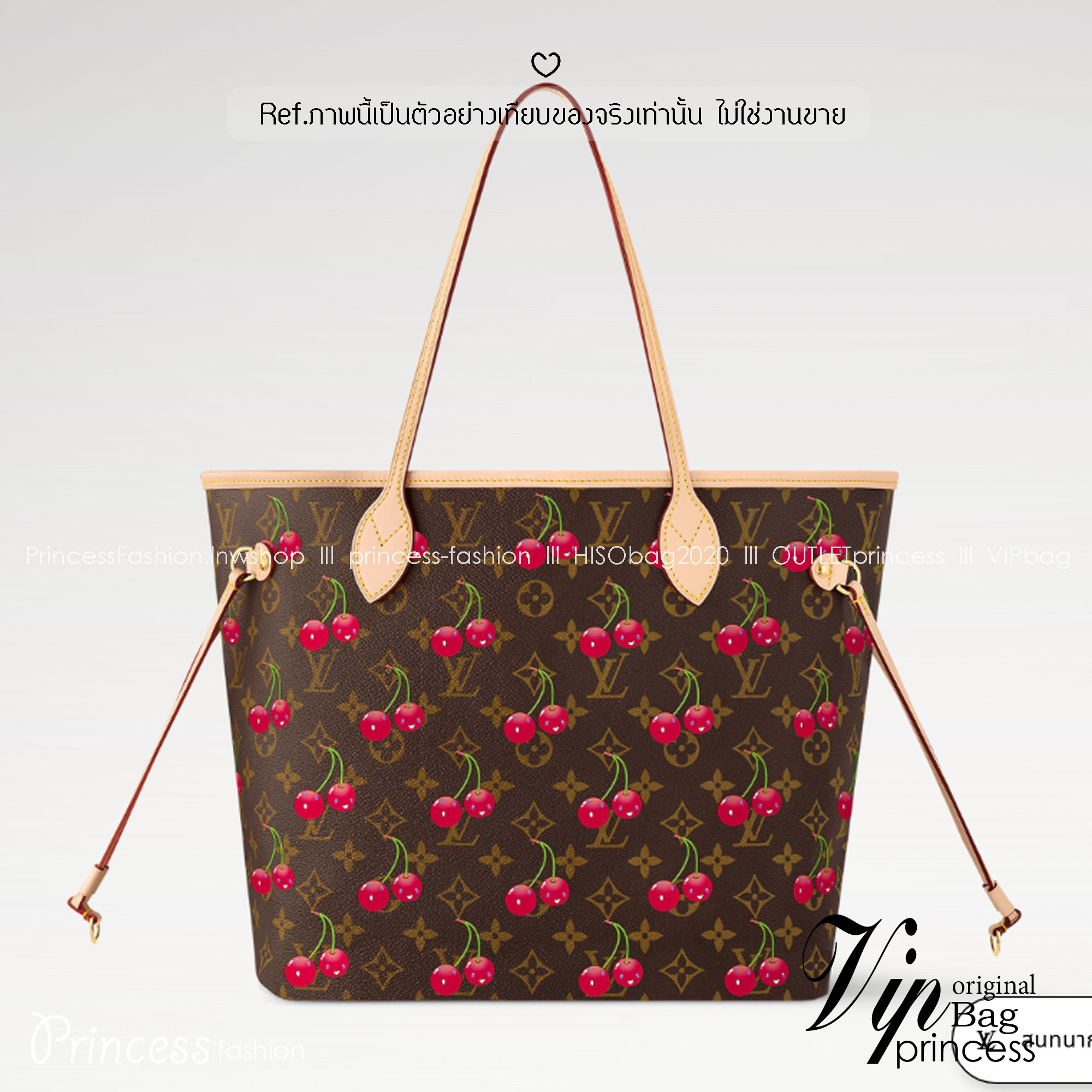 TOP ORI หนังแท้ | LV x TM - Neverfull MM Bag Monogram cherry canvas กระเป๋าสะพายทรงโท้ทเอกลักษณ์ที่หรูหรา Monogram แคนวาสคลาสสิกตกแต่งดีเทลลายเชอร์รี่สีสันสดใส ปรับลุคให้มีชีวิตชีวาอีกครั้งด้วยธีมแสนสนุก