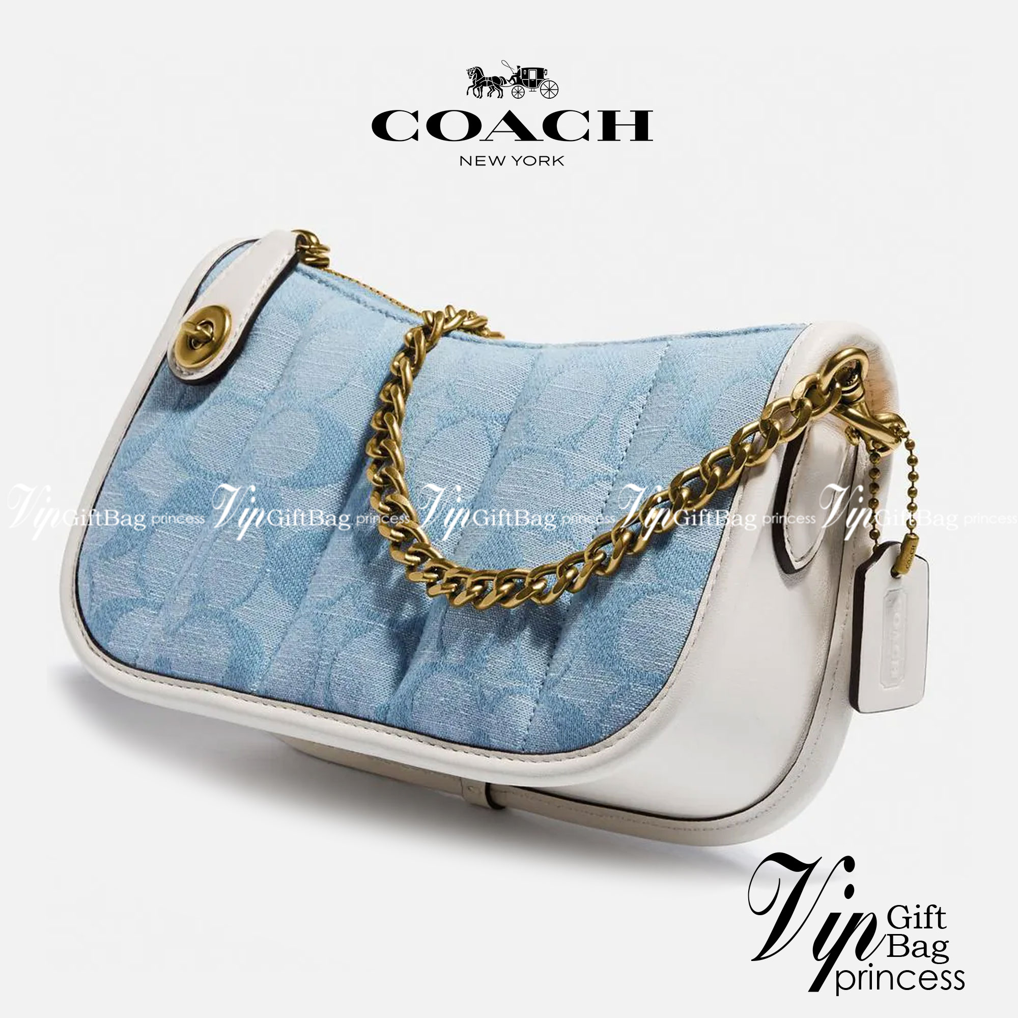 COACH Swinger 20 B4/Light Washed Denim Chalk พร้อมส่งที่ไทย ภาพสินค้าถ่ายจากงานขายจริง ใช้งานต่างประเทศได้