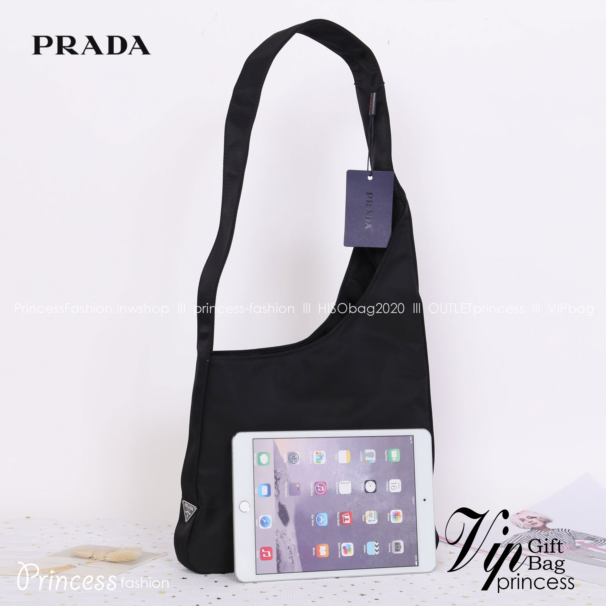 PRADA Nylon Shoulder Bag Black Auth 6304 กระเป๋าสะพายไหล่ทรงสวย ดีไซน์เก๋ วัสดุผ้า Nylon เนื้อหนาคุณภาพดี อะไหล่เงินสุดหรู เปิดปิดแบบฉีกลอก ด้านในโล่งกว้างจุของได้เยอะเลยค่ะ