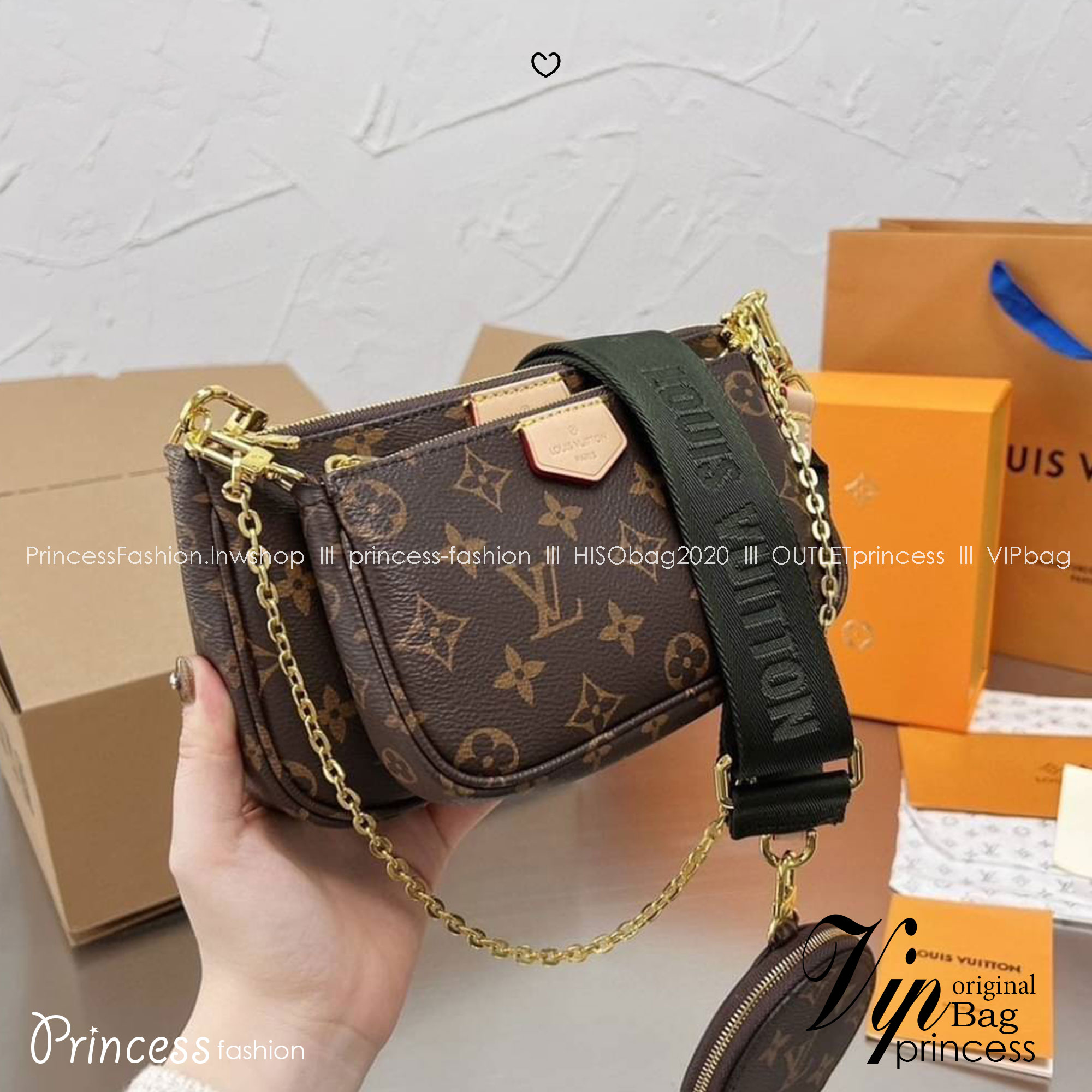 LV Multi Pochette Accessories Bag 3in1 กระเป๋าสะพายมัลติฟังก์ชั่น รุ่นยอดนิยม ซื้อ 1 ได้ถึง 3 ครีเอทการสะพายได้หลากหลายแบบตามใจ ถอดแยกชิ้นได้ดีงาม ดีไซน์คลาสสิควินเทจ มาพร้อมสายคล้องโซ่ และสายสะพายเป็นไอเท็มที่เหมาะในทุกโอกาส สะพายปรับลุคได้หลายสไตล์ รับร