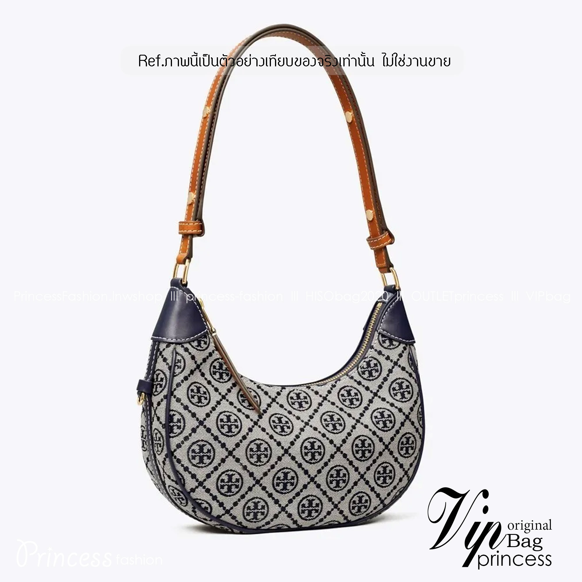 Tory Burch T Monogram Raffia Crescent Bag กระเป๋าสะพายโฮโบ ดีไซน์ทันสมัย เกรดออริ สลับแท้ 1:1 ใช้งานต่างประเทศได้