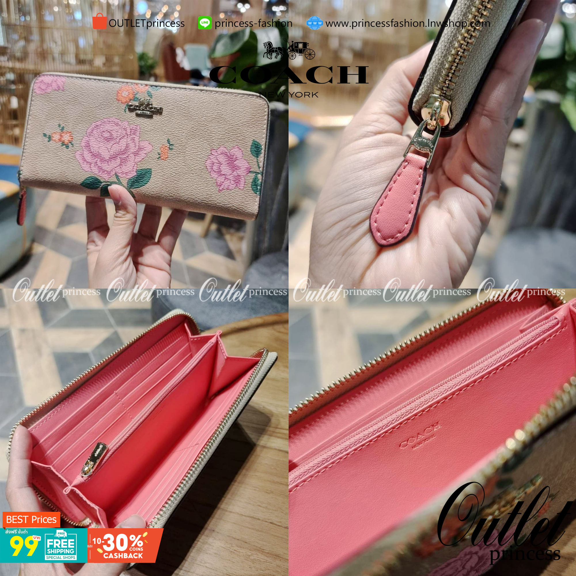 COACH ACCORDION ZIP WALLET IN SIGNATURE CANVAS WITH PRAIRIE ROSE / JUMBO FLORAL / CAMO ROSE FLORAL / MEDLEY BOUQUET PRINT ((F31572/F39189/F26290/F2859)) สวยคลาสสิคไม่มีใครเกิน!! กระเป๋าสตางค์ใบยาว ลวดลายสวย สีสันโดดเด่น วัสดุหนังแคนวาสเคลือบ เปิด-ปิดด้วยซ