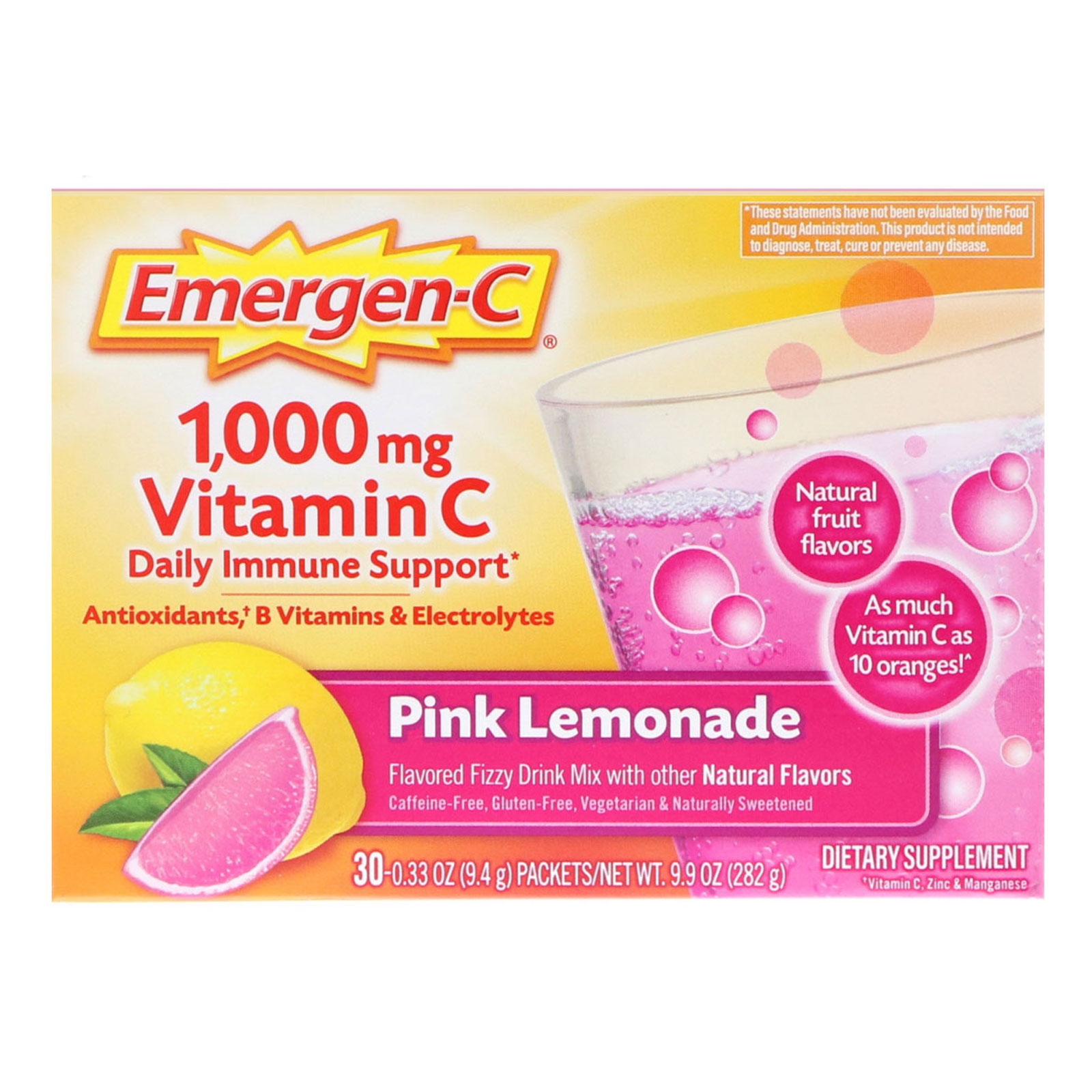 (Pre-order) Emergen-C Vitamin C Fizzy Drink Mix Pink Lemonade 1000 mg 30 Packets