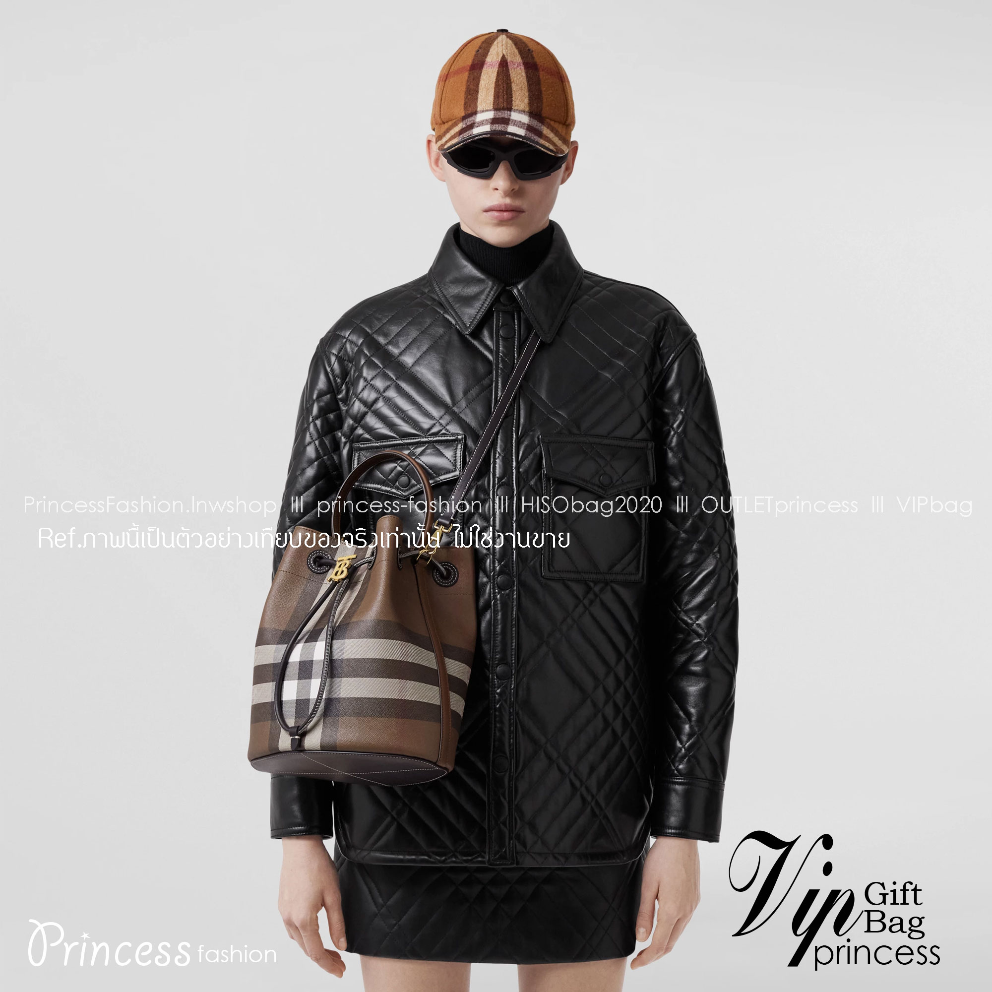 Burberry Brown Small TB Bucket Bag / BURBERRY MONOGRAM BUCKET BAG กระเป๋าถือ กระเป๋าสะพายครอสบอดี้ วัสดุหนังพิมลาย MONOGRAM โทนเข้ม