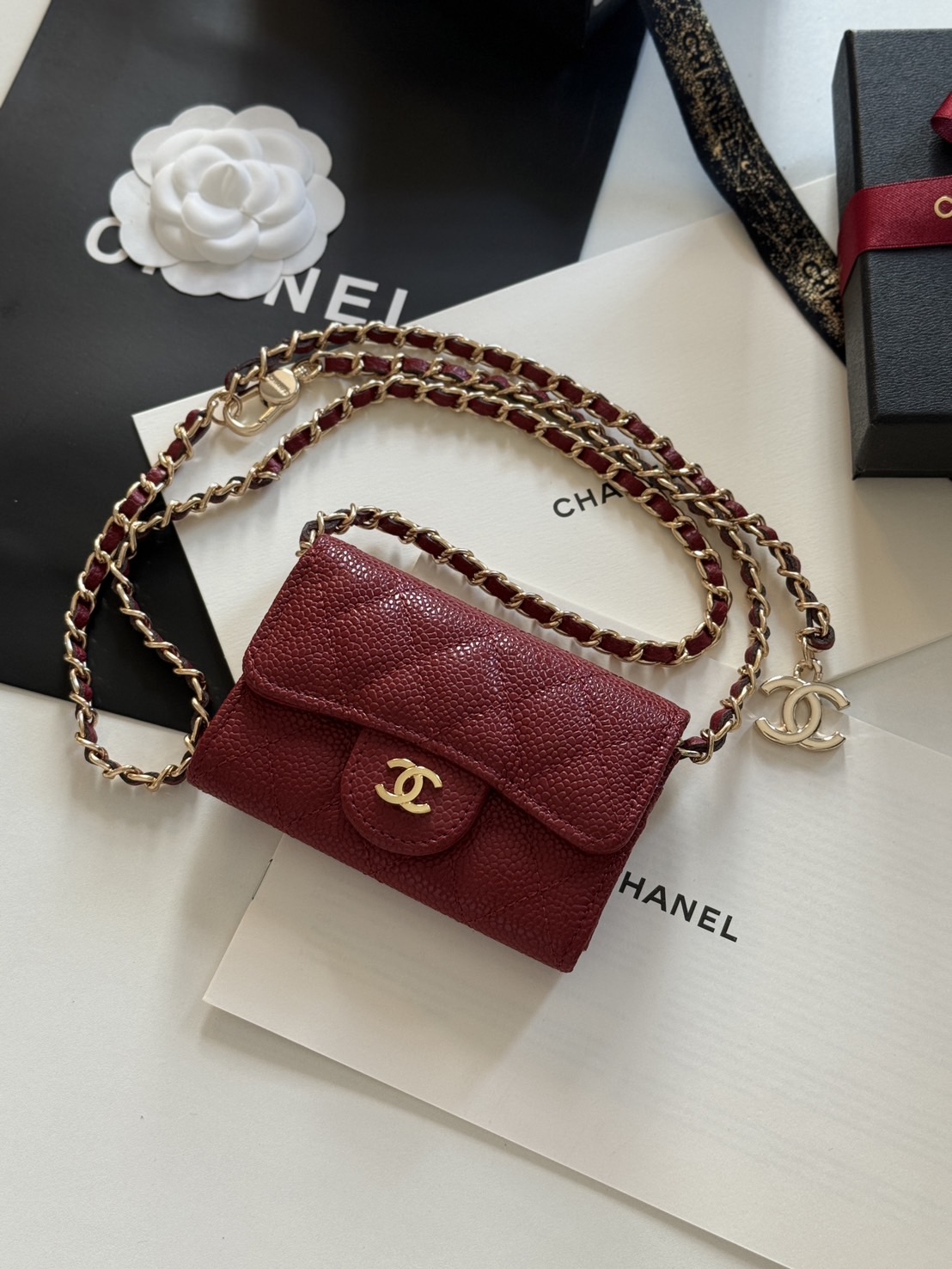 CHANEL mini wallet on chain crossbody กระเป๋าสตางค์พร้อมสายโซ่ หนังแท้ เกรดออริจินอล 1:1 สลับแท้