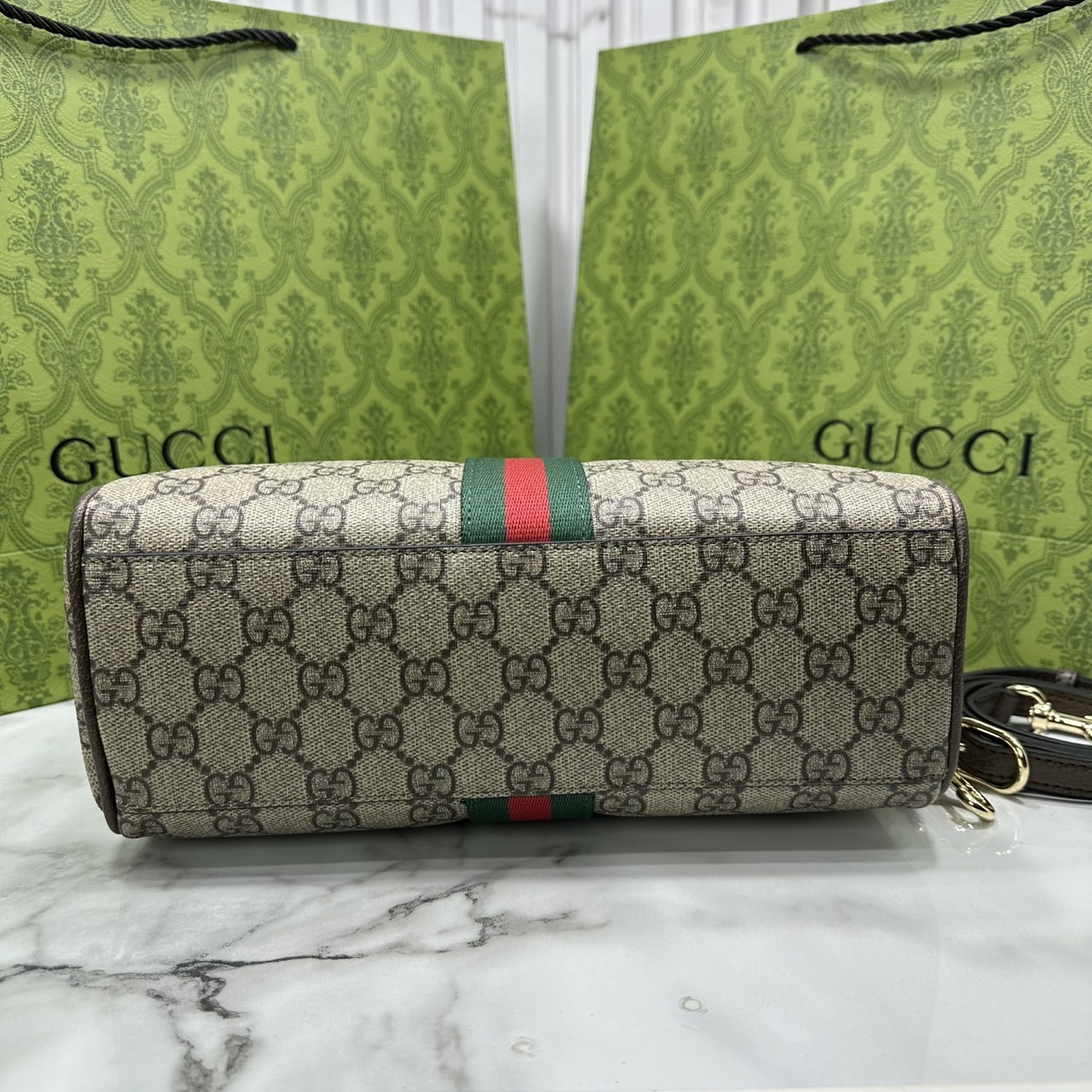 ORI หนังแท้ | Gucci Ophidia small tote bag Monogram Double G / Gucci Tote Bag กระเป๋าสะพายทรงโท้ทใบเล็ก คอลเล็กชั่น Ophidia ไฮไลท์รูปทรงและฟังก์ชั่นการใช้งานที่ได้รับการตีความใหม่
