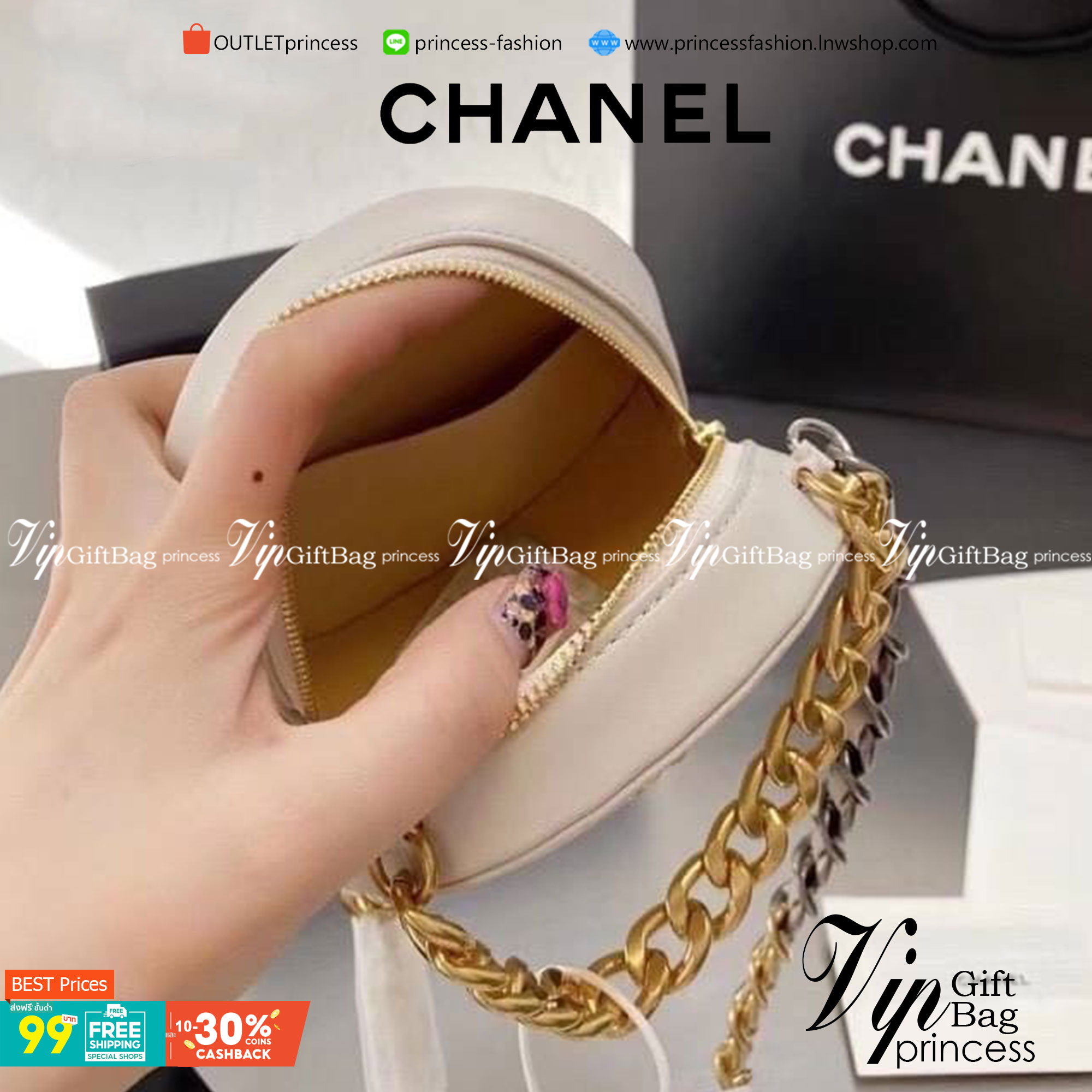 CHANEL Goatskin round quilted rhombic chain crossbody bag กระเป๋าสะพายทรงกลม งานหนังสวยมาก สายโซ่ทองรมควันสลับเงินเพิ่มความหรูหรา เป็นรุ่นตามหาที่ลูกค้าสอบถามเข้ามาเยอะมาก สินค้าเข้าแล้วน้า พร้อมส่งความสวยแล้วค่าา พร้อมส่ง 4 สี ดำ ขาว เบจ ชมพู