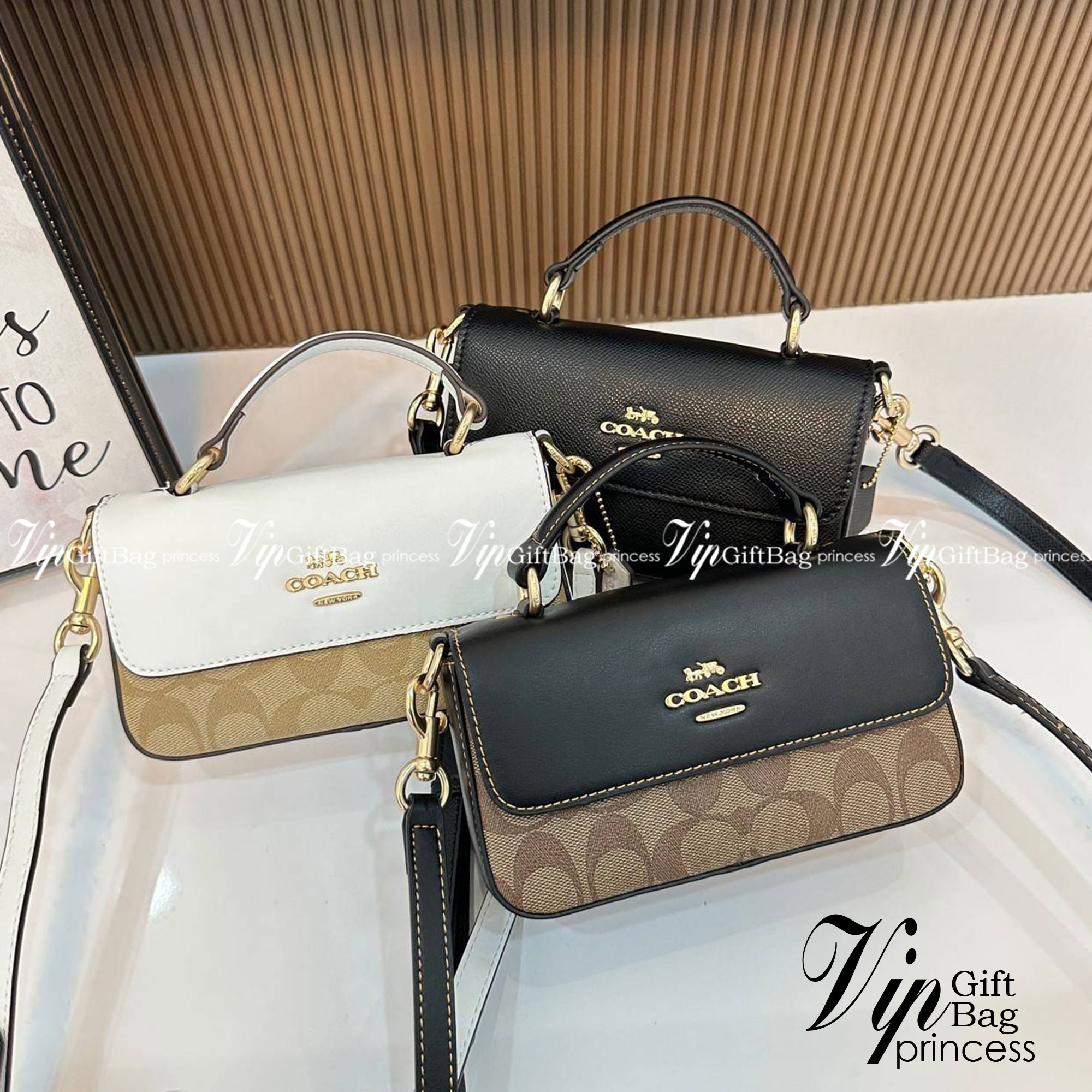 Coach Mini Josie Top Handle Crossbody In Blocked Signature Canvas (cc340) ใหม่ล่าสุด กระเป๋าสะพายหรือถือใบเล็กกระทัดรัด วัสดุหนังตัดขอบหนังแท้ ภายในช่องโล่งกว้างสามารถใส่โทรศัพท์ iPhonePro max ได้ มีช่องใส่บัตรเครดิต 2 ช่อง เปิดปิดด้วนกระดุมแป๊ก ซับในผ้า 