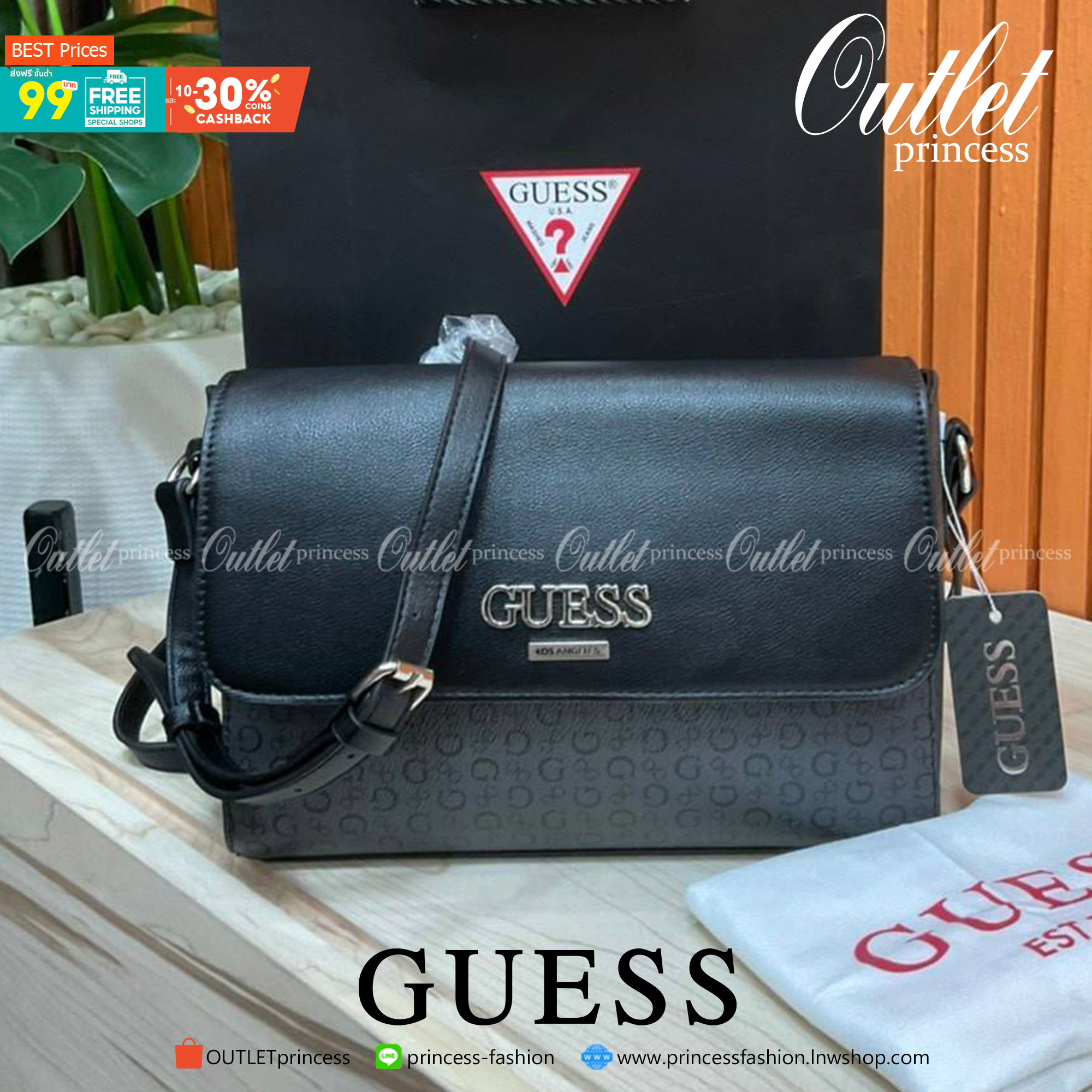 ของแท้ 💯% 】Guess Brit Crossbody Bag in Charcoal Signature Faux Leather and G Monogram Print with Black Leather Flap - Women's Sling Bag กระเป๋าสะพาย Crossbody ทรงเหลี่ยม รุ่นยอดนิยมอีกรุ่นหนึ่งของ Guess ตัวหนังคือดีงามทรงสวย หนังนิ่มน่าใช้มาก