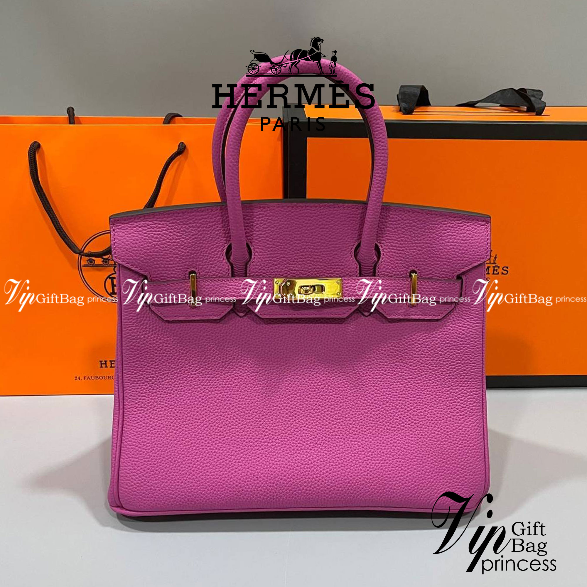 หนังแท้ Hermes BIRKIN 25CM epsom in MAUVSSYLESTE COLOR FULL HANDMADE GOLD HARDWARE เกรดออริจินอล ภาพสินค้าถ่ายจากงานขายจริง