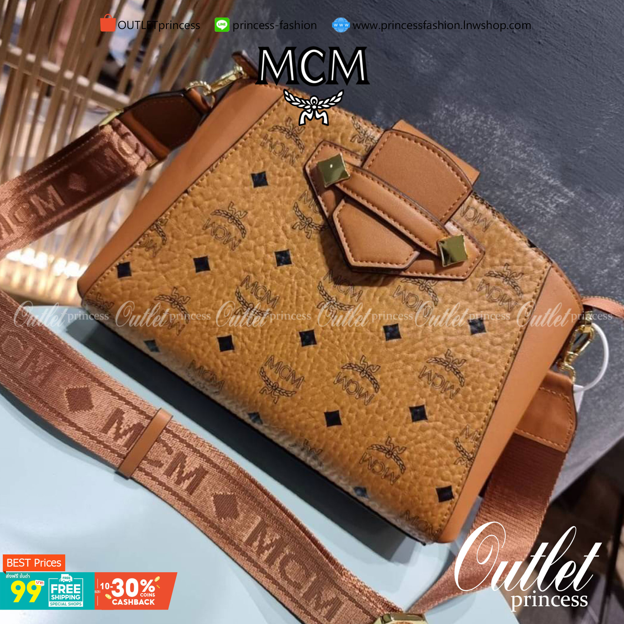 M.C.M ESSENTIAL VISETOS ORIGINAL SMALL CROSSBODY BAG กระเป๋าสะพายข้าง ขนาดกำลังดี สวยอยู่ทรง ดีไซน์เป็นเอกลักษณ์ วัสดุหนังแคนวาสสลับหนังแท้ พริ้นท์ลายเต็มใบ ดูหรูมาก!! เปิด-ปิดกระเป๋าด้วยสายคาดแม่เหล็ก และซิปรูดกันของหล่น มาพร้อมสายสะพาย crossbody ปั๊มลาย