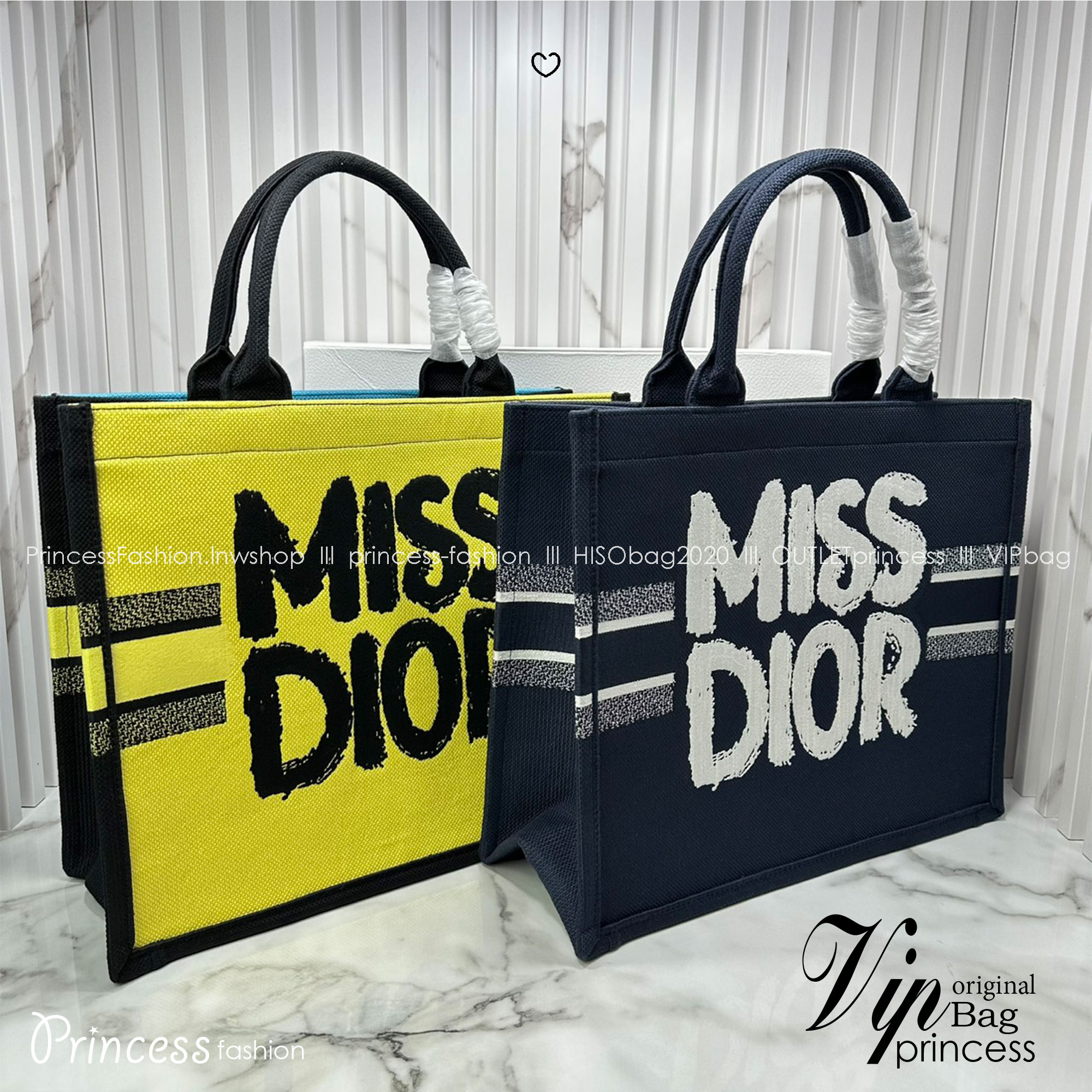 ORI หนังแท้ | ORI หนังแท้ | Dior BookTote Yellow-Blue Miss Dior Embroidery Tote Bag กระเป๋าทรงโท้ทคอลใหม่ โทนสีสดใสคลาสสิก สวยงามและหรูหรา