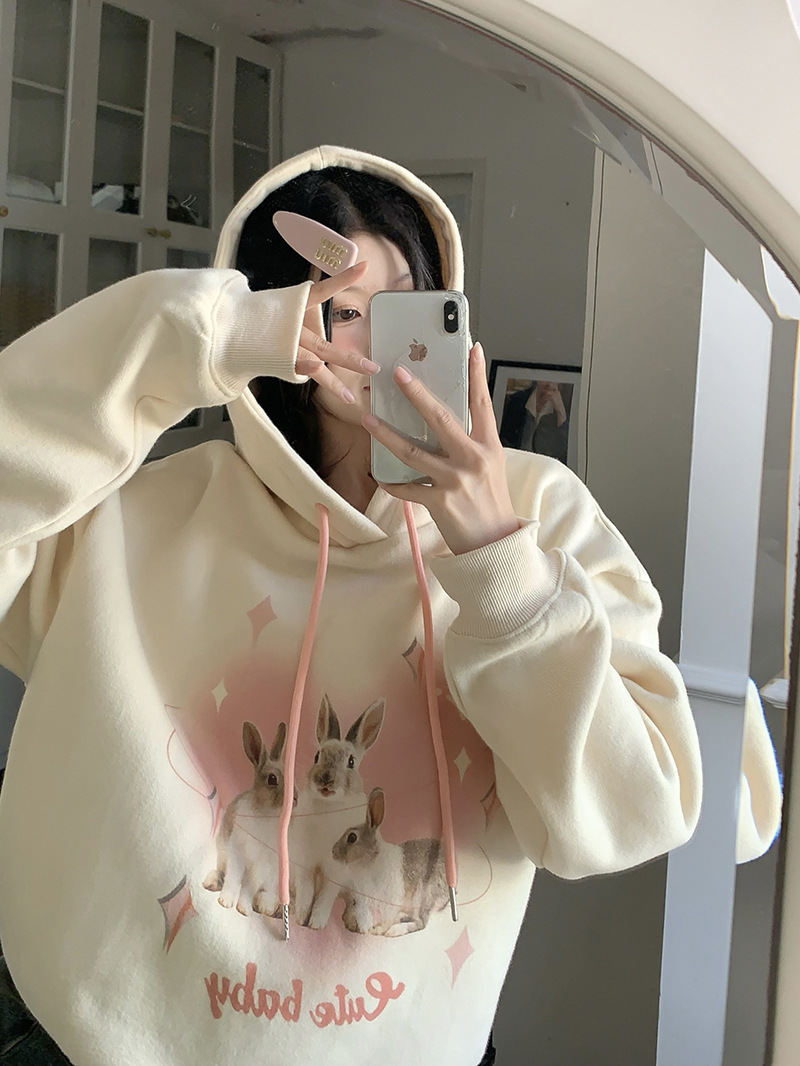 พร้อมส่ง 🎞🐰 Sanji Hood ฮู้ดแขนยาวสกรีนลายน้องกระต่ายสีชมพู (IN38482)